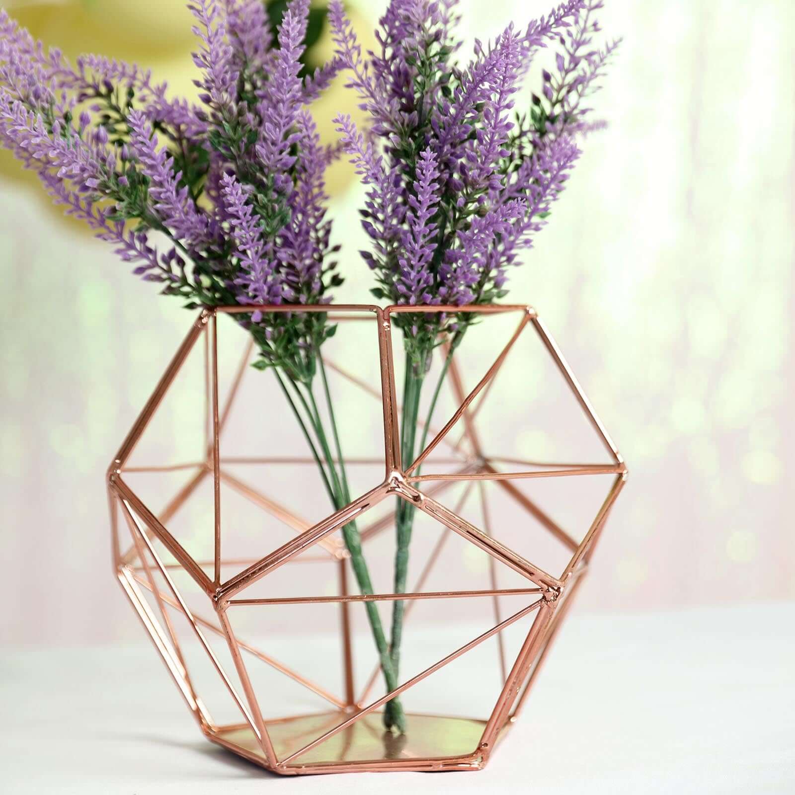 Stunning Rose Gold Metal Pentagon Prism Geometric Tealight Candle Holder - Ideal for Decor