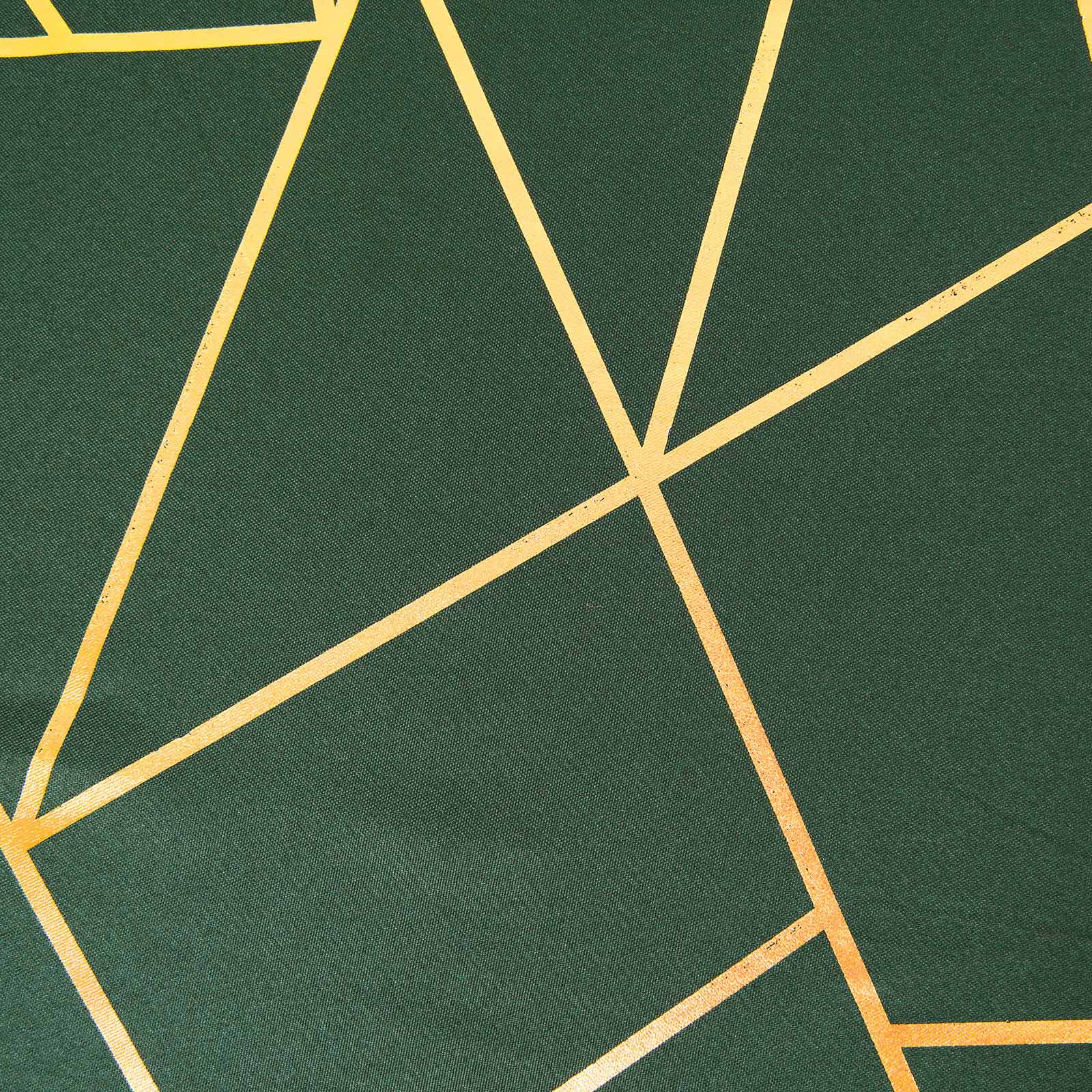 Hot Sale! Wrinkle-Resistant Seamless Polyester Tablecloth in Hunter Emerald Green with Gold Foil Geometric Pattern, 90x132