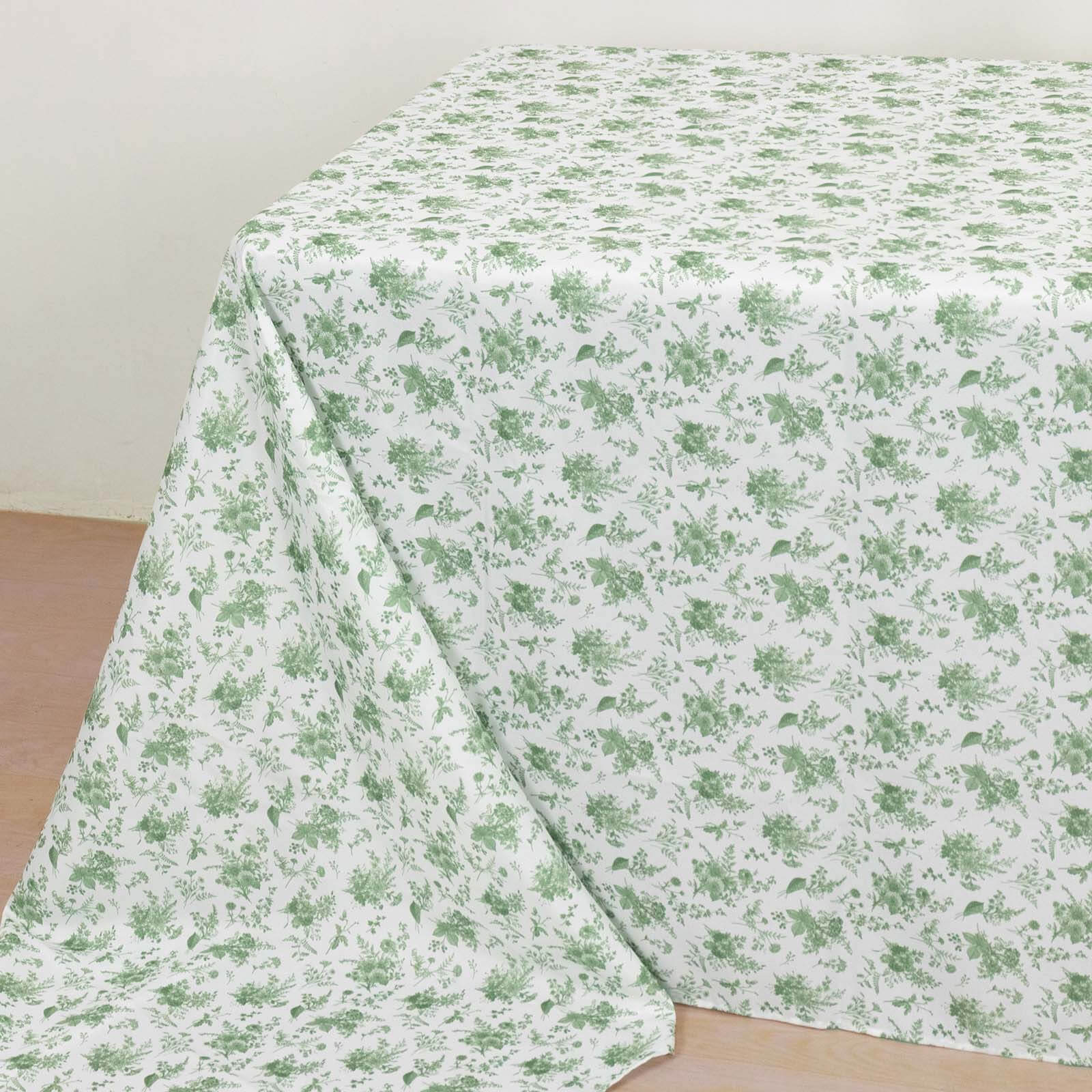 Premium Polyester 90x156 Rectangle Dusty Sage Green French Toile Seamless Tablecloth for Fine Dining