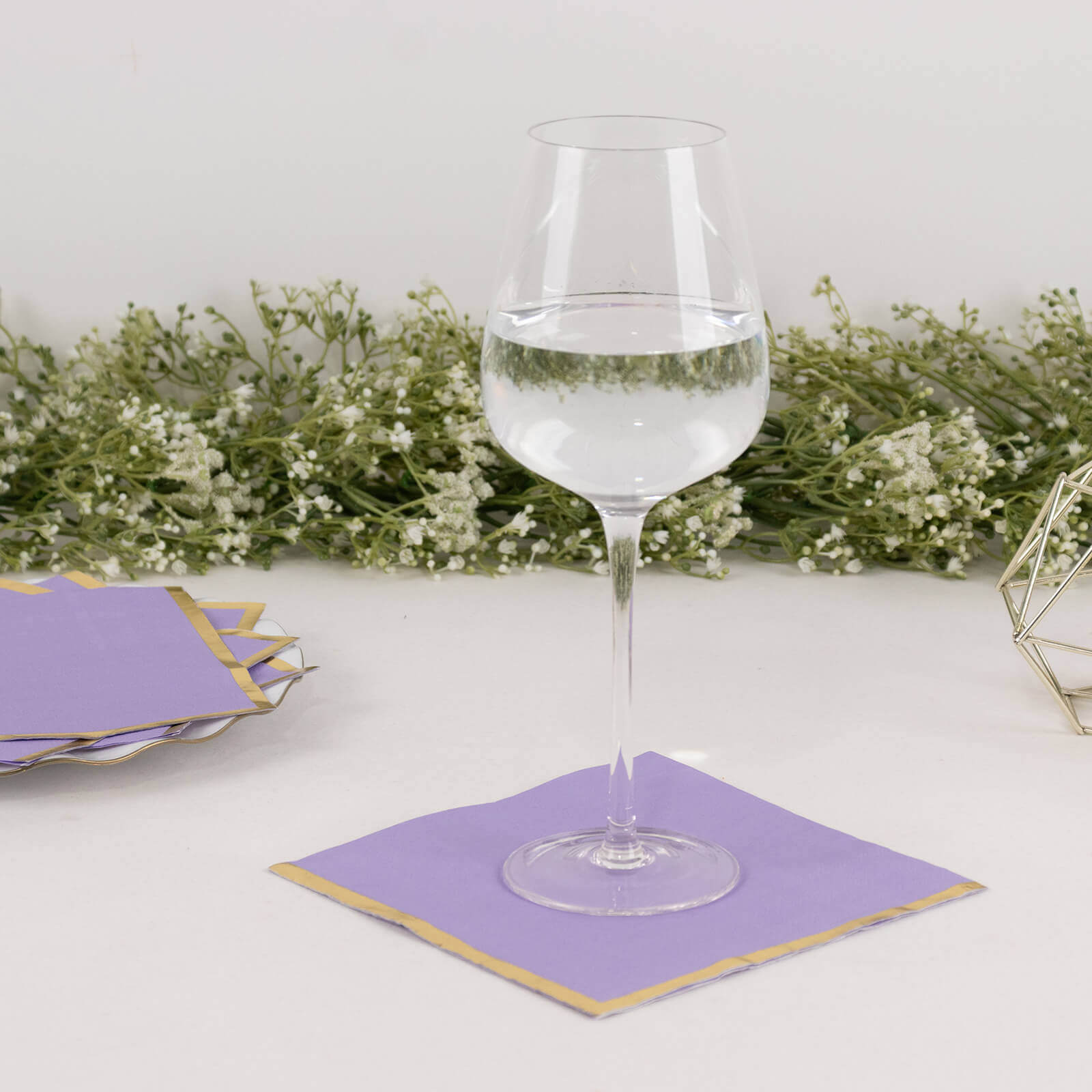 Get 50-Pack Disposable 2-Ply Lavender Cocktail Paper Napkins with Gold Foil Edge for Events