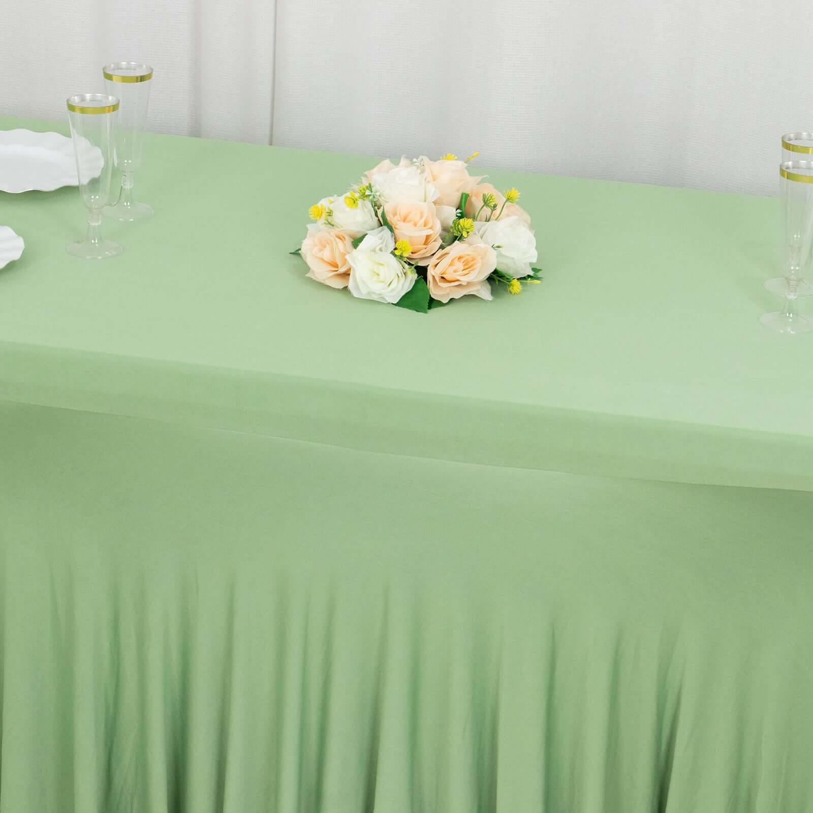 Sage Green Spandex Table Skirt with Wavy Effect for 6ft Tables