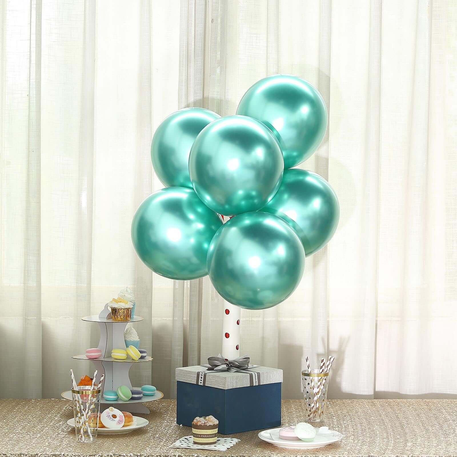 Hot Deal! 25-Pack 12-Inch Metallic Chrome Green Latex Party Balloons (Helium or Air Fillable)