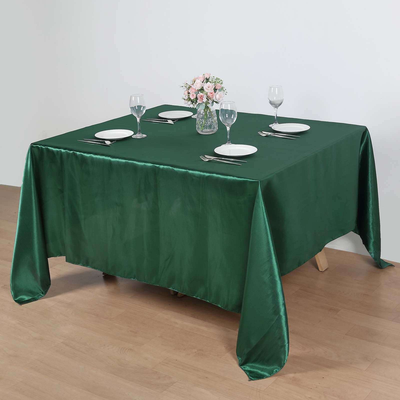 Exclusive Satin Square Table Overlay - 90x90 Hunter Emerald Green Table Topper with Smooth Finish