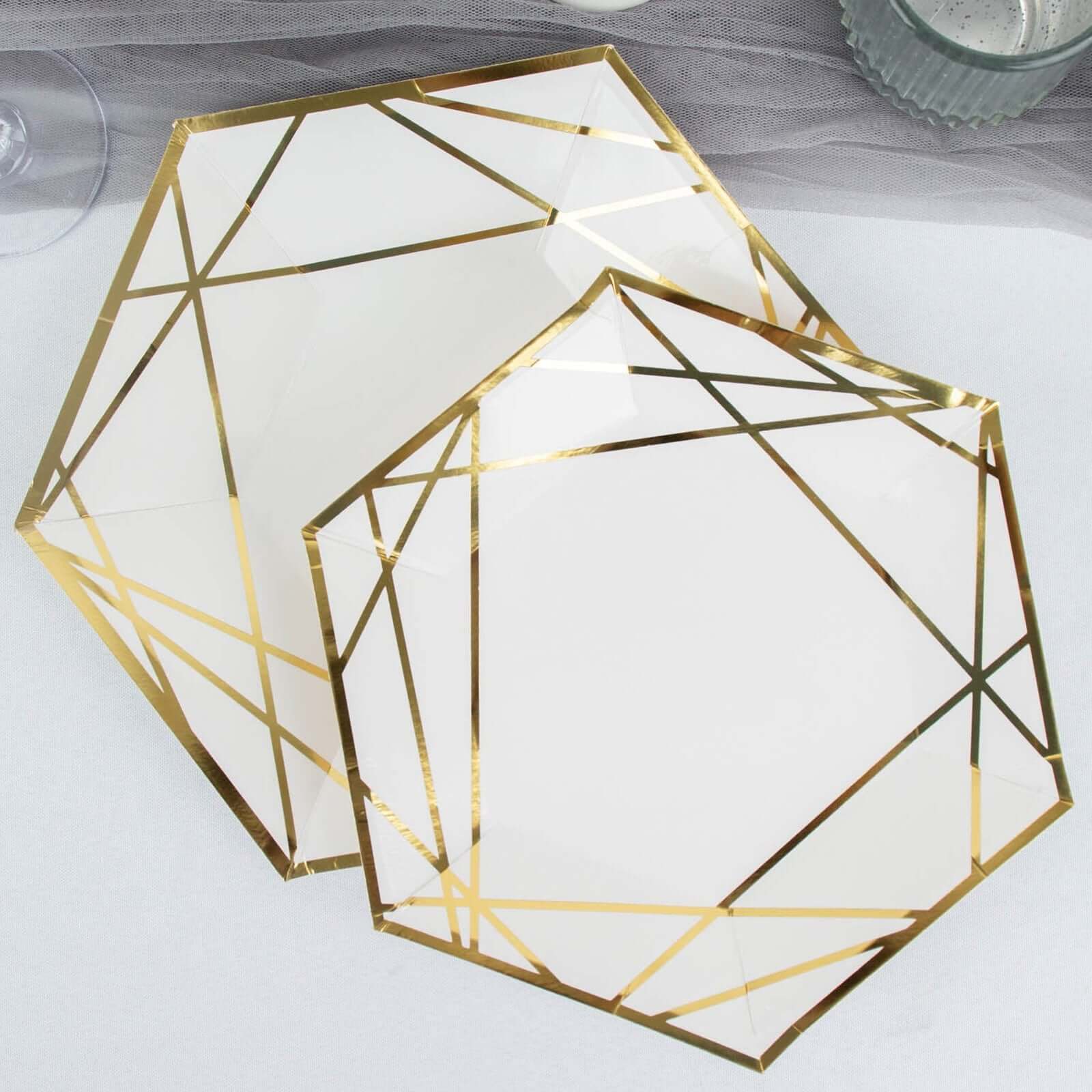 Hot Deal! 25-Pack White & Gold Geometric Hexagon Disposable Paper Dessert Plates for Events