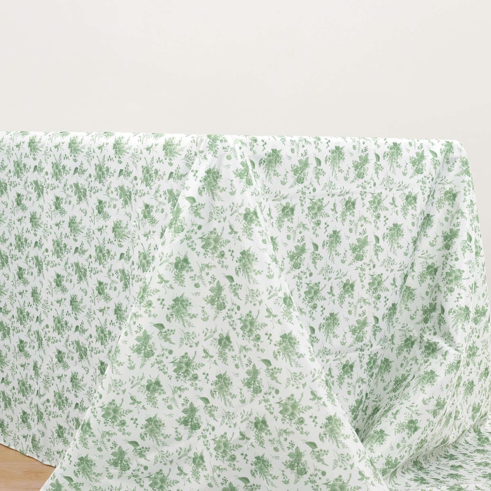 Premium Polyester 90x156 Rectangle Dusty Sage Green French Toile Seamless Tablecloth for Fine Dining