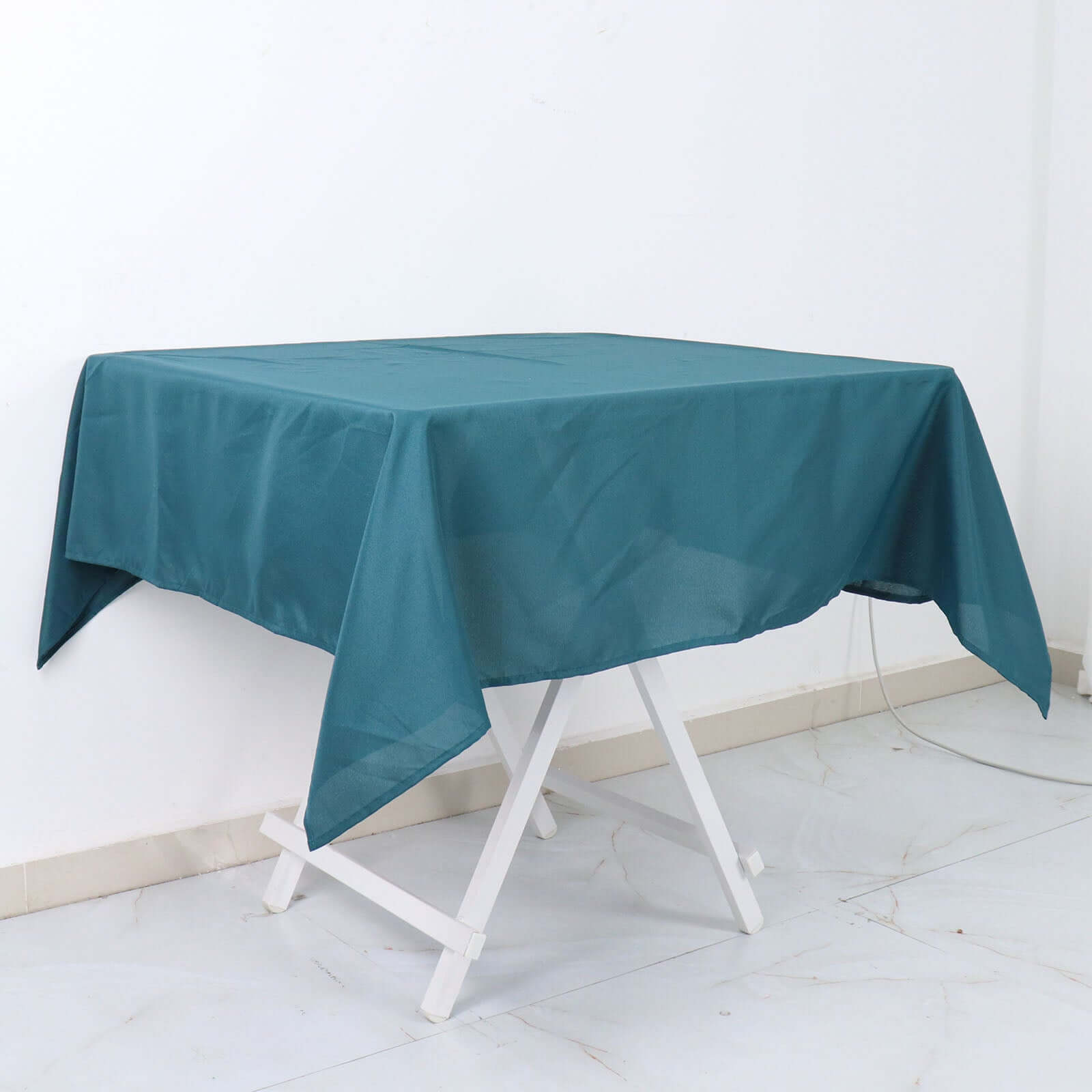 Wrinkle-Resistant & Durable 54x54 Polyester Square Tablecloth in Peacock Teal - Ideal for Events