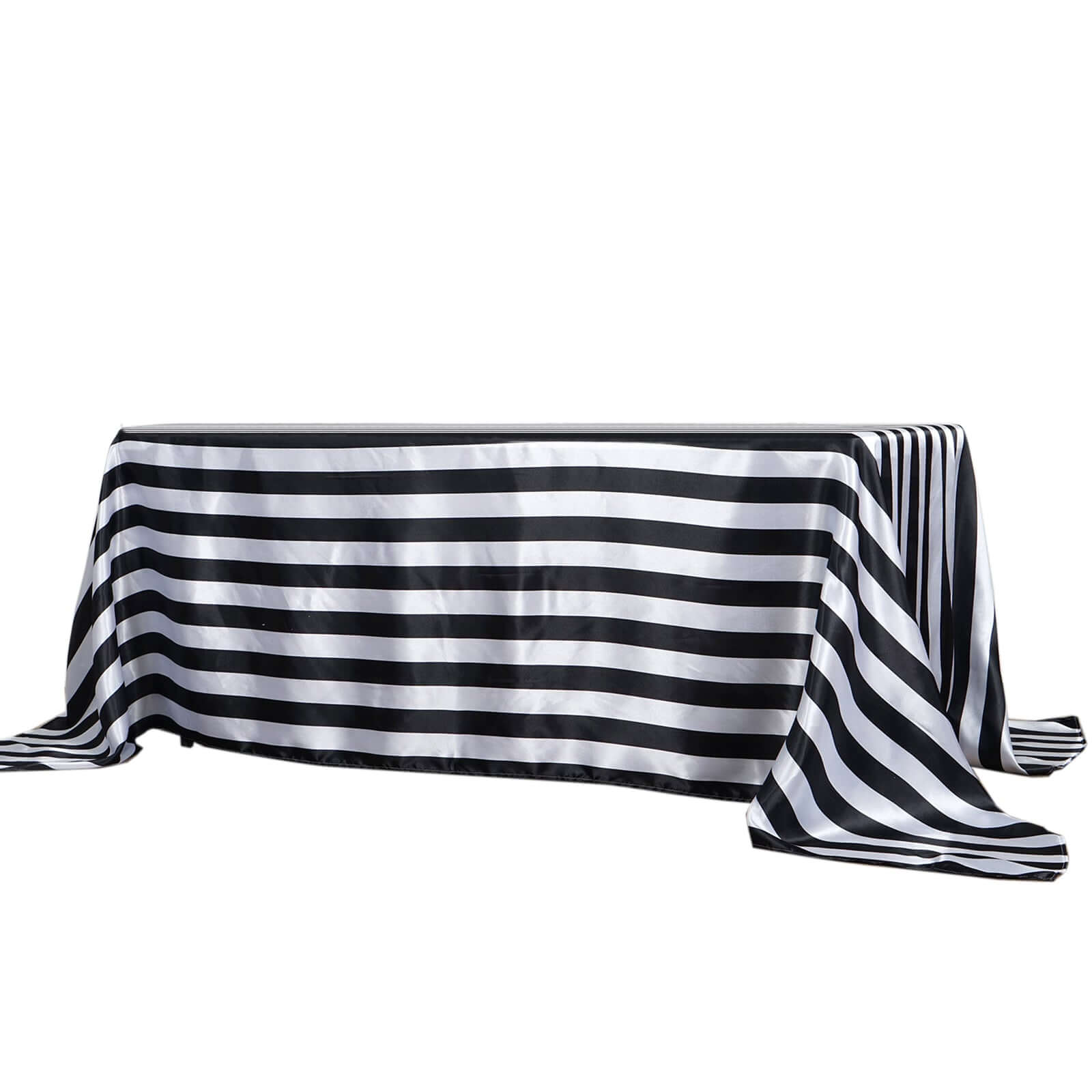 Black/White Stripe Satin Rectangle Tablecloth (90x132) - Ideal for Modern Celebrations