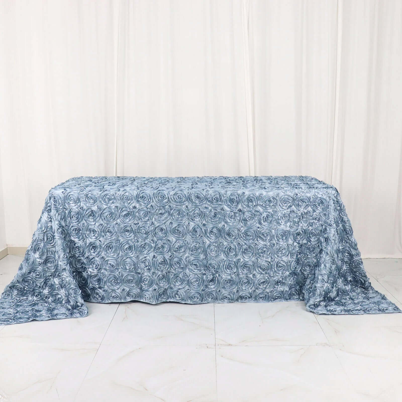 Dusty Blue High - Quality Satin 90x132 Rectangle Tablecloth with 3D Rosette Design