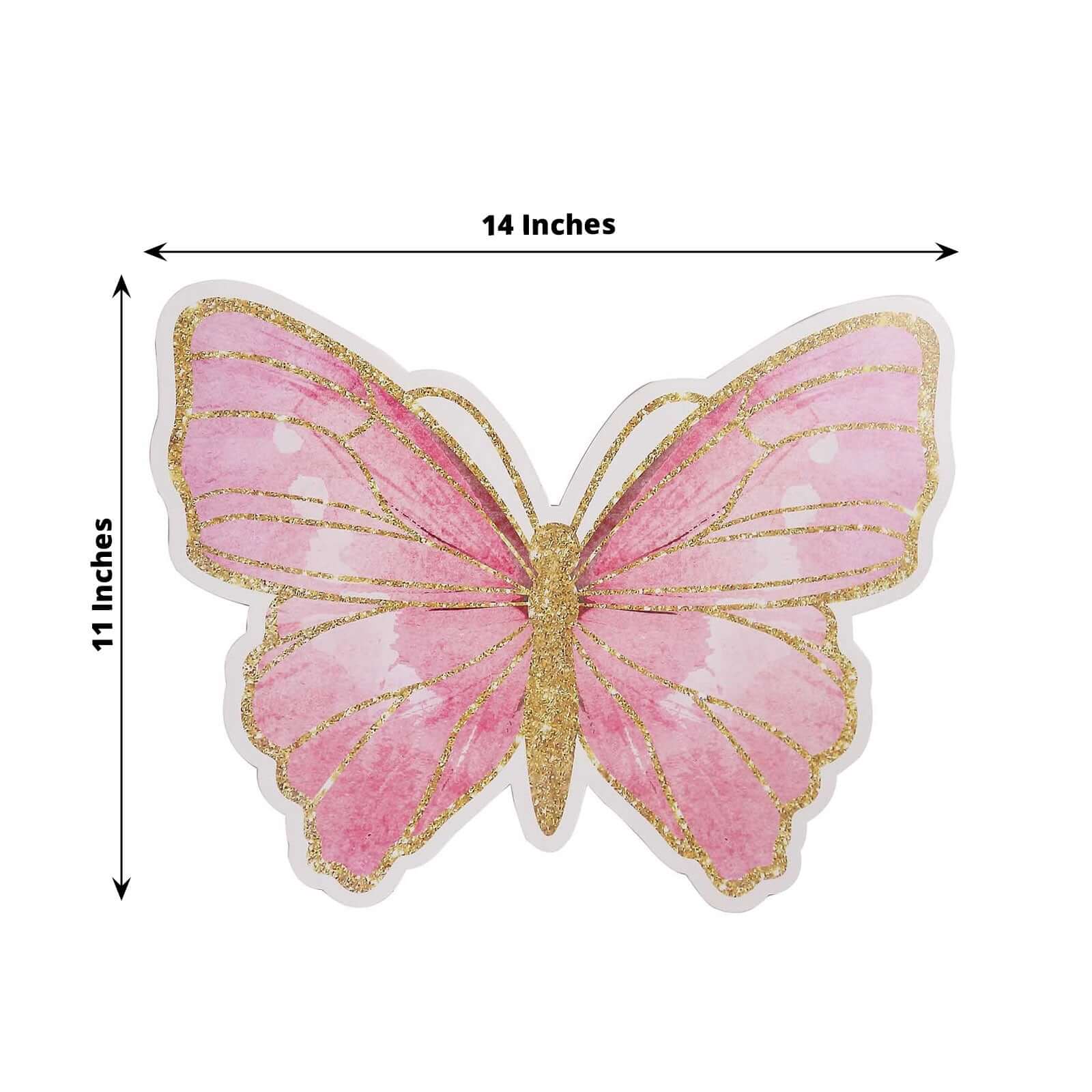 10-Pack Premium Disposable Pink Butterfly Placemats with Gold Glitters for Kids' Parties