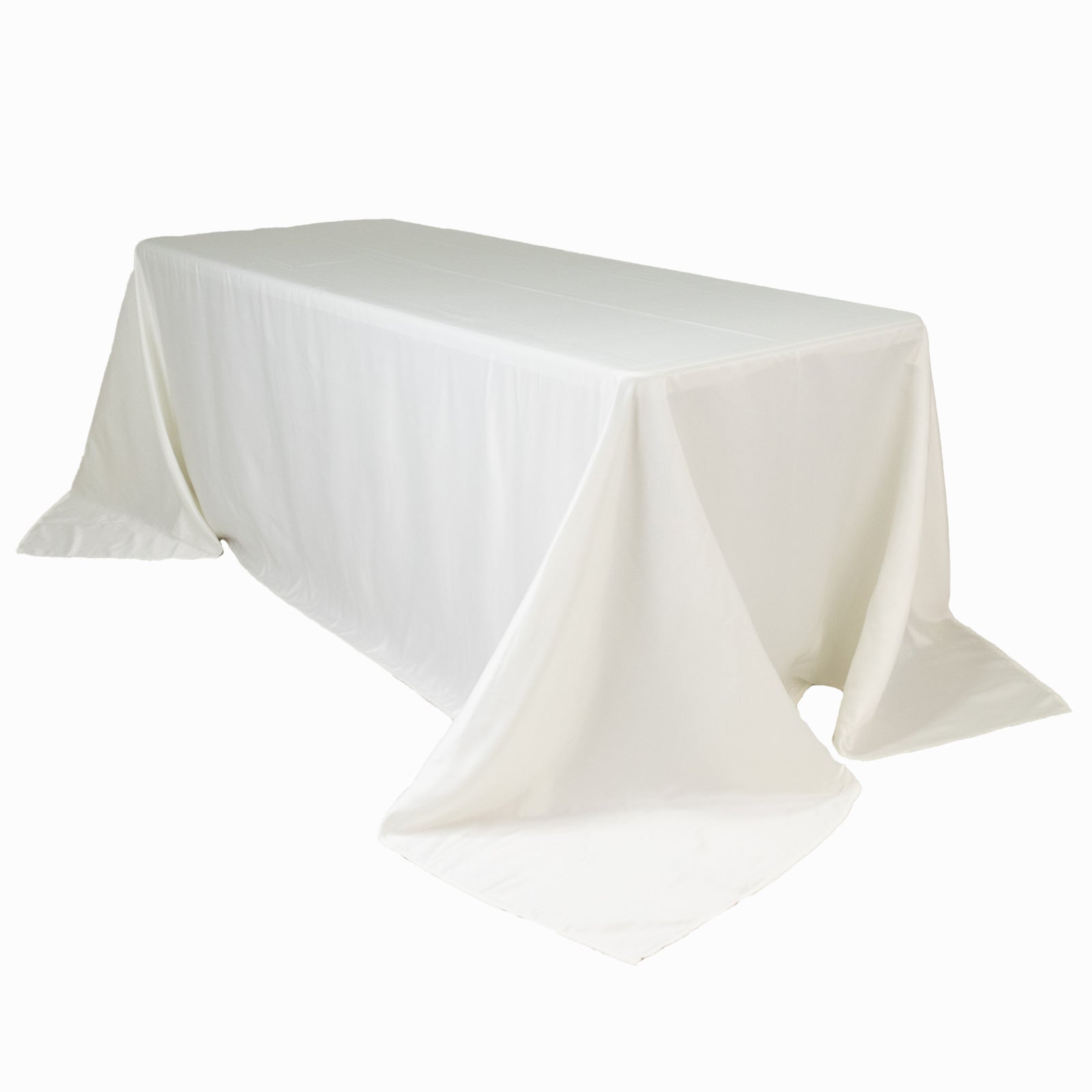 Ivory Lamour Satin Rectangle Tablecloth 90x132 - Soft, Silk - like & Seamless