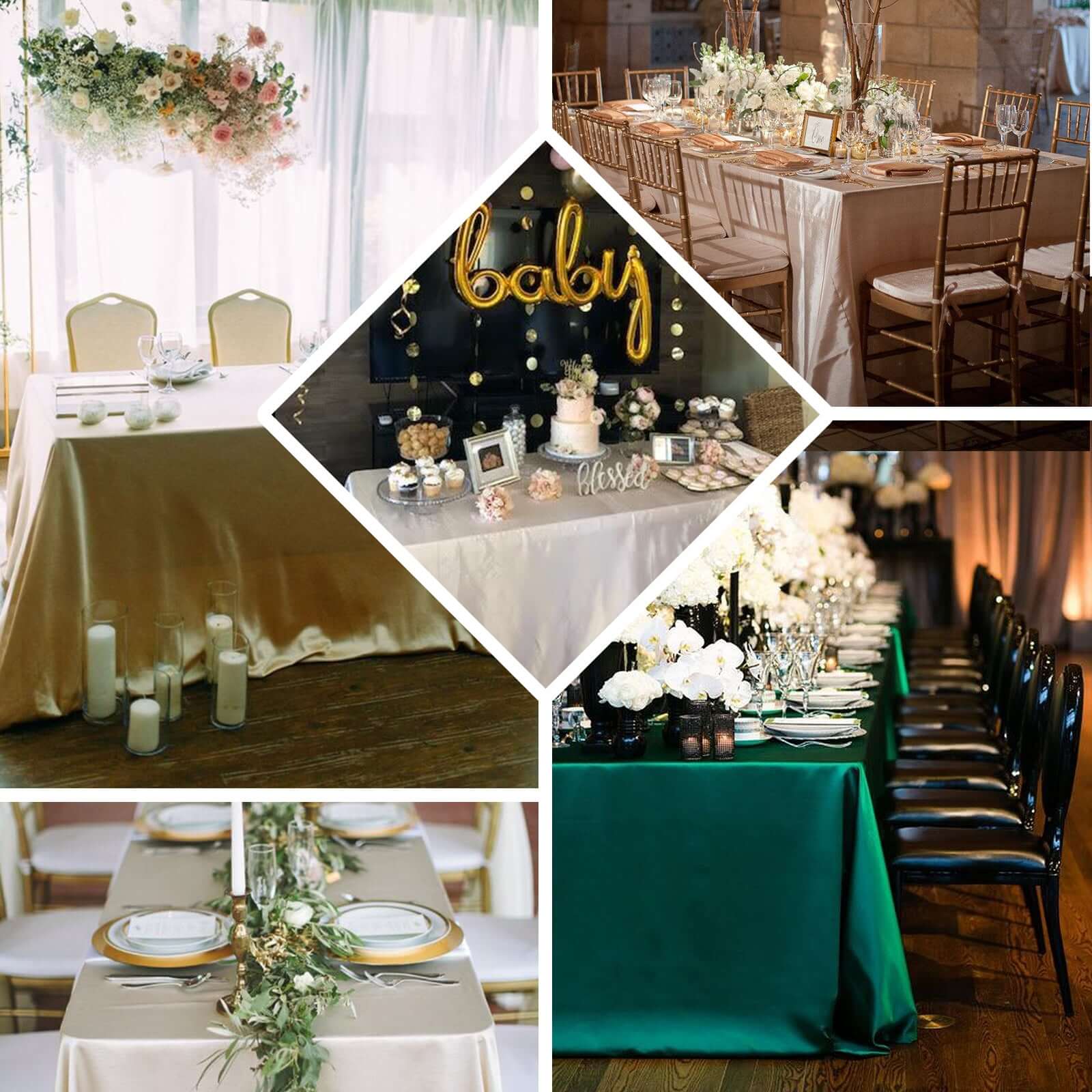 Stylish Seamless Gold Satin 90x156 Rectangular Tablecloth for Weddings & Events