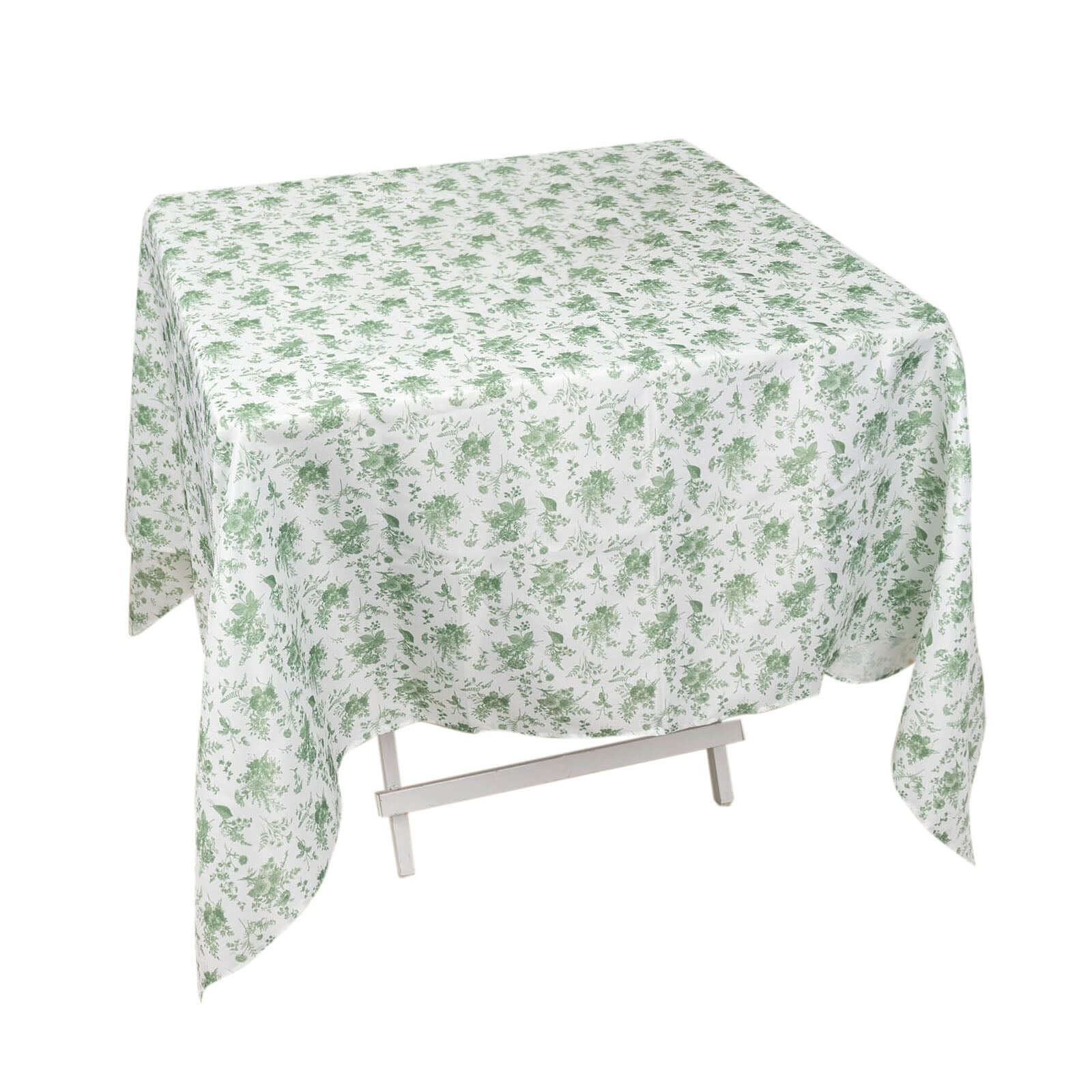Exclusive 70x70 Polyester Square Tablecloth in Dusty Sage Green French Toile Pattern for Upscale Dining