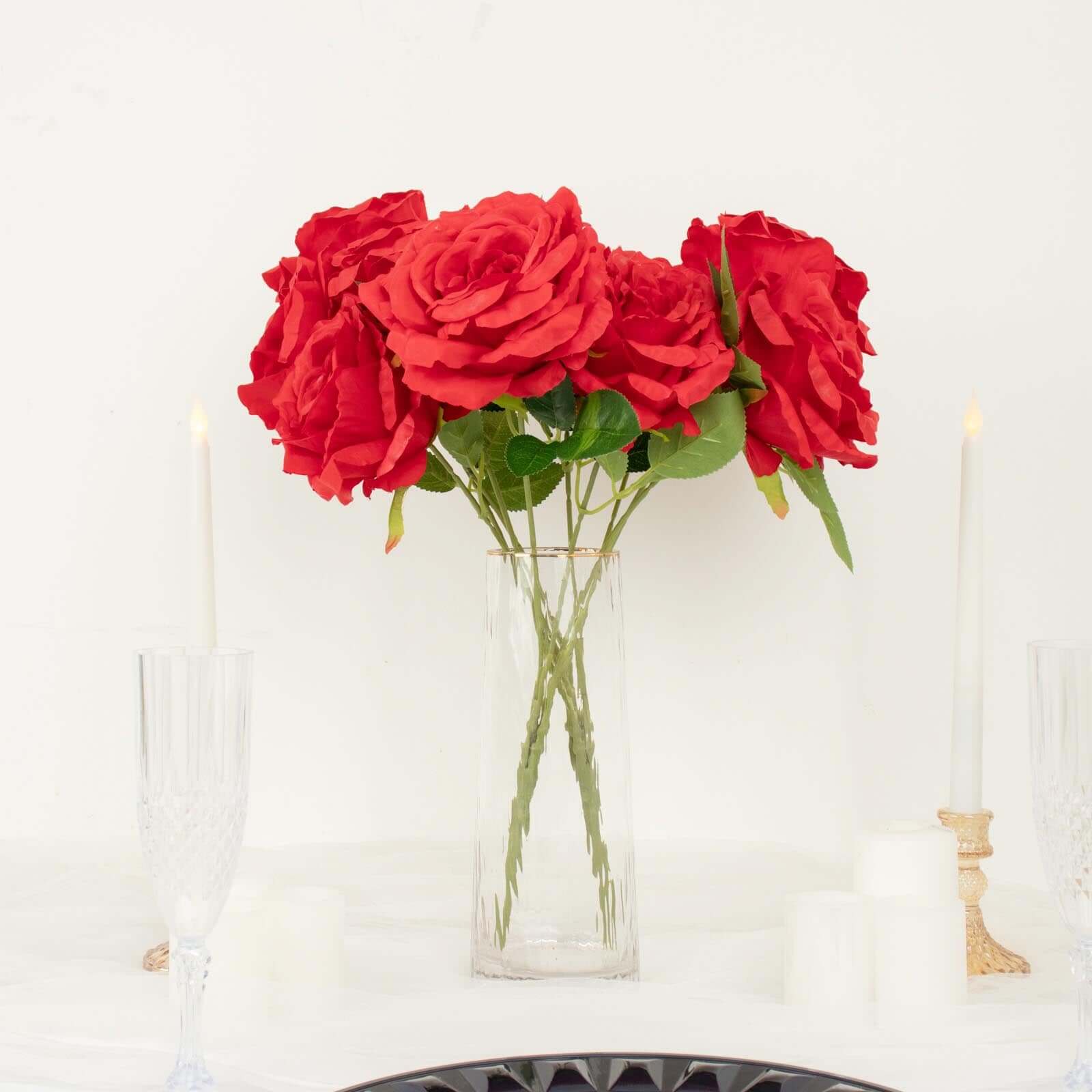 17-inch Red Premium Silk Jumbo Rose Flower Bouquet: 2 Bushes for Stunning Decor