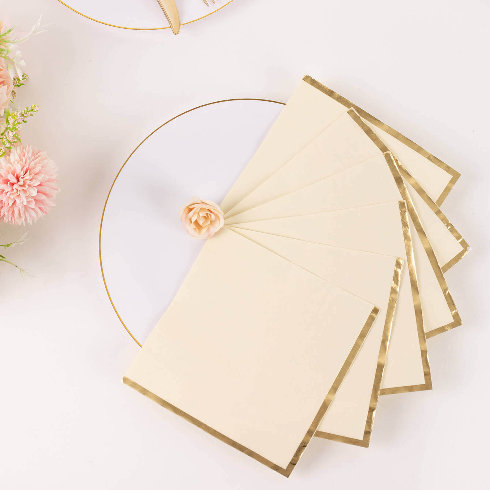Hot Deal! 50-Pack Disposable 2-Ply Ivory Cocktail Paper Napkins with Gold Foil Edge, 6.5x6.5