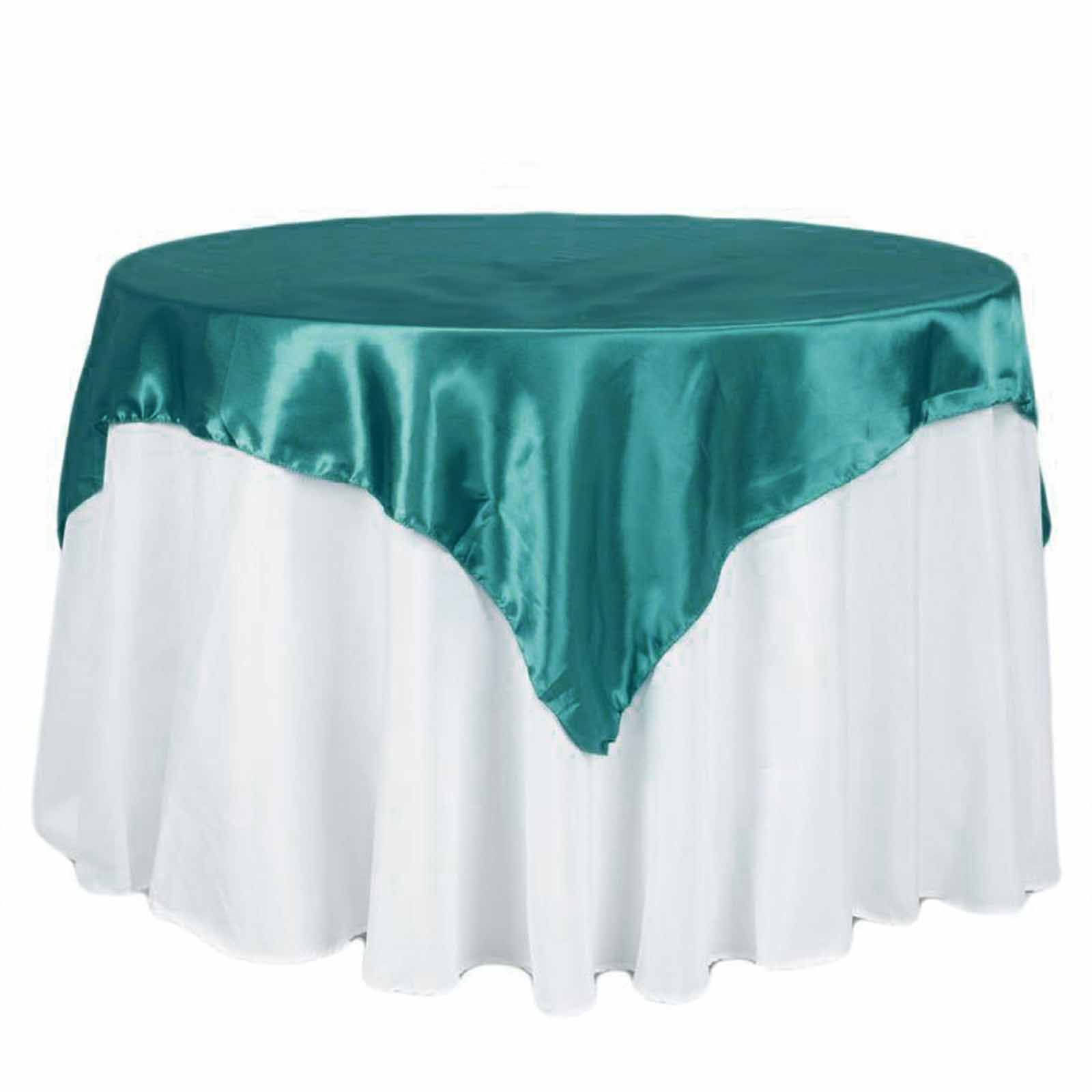 Turquoise 72x72 Satin Square Table Overlay with Smooth Finish