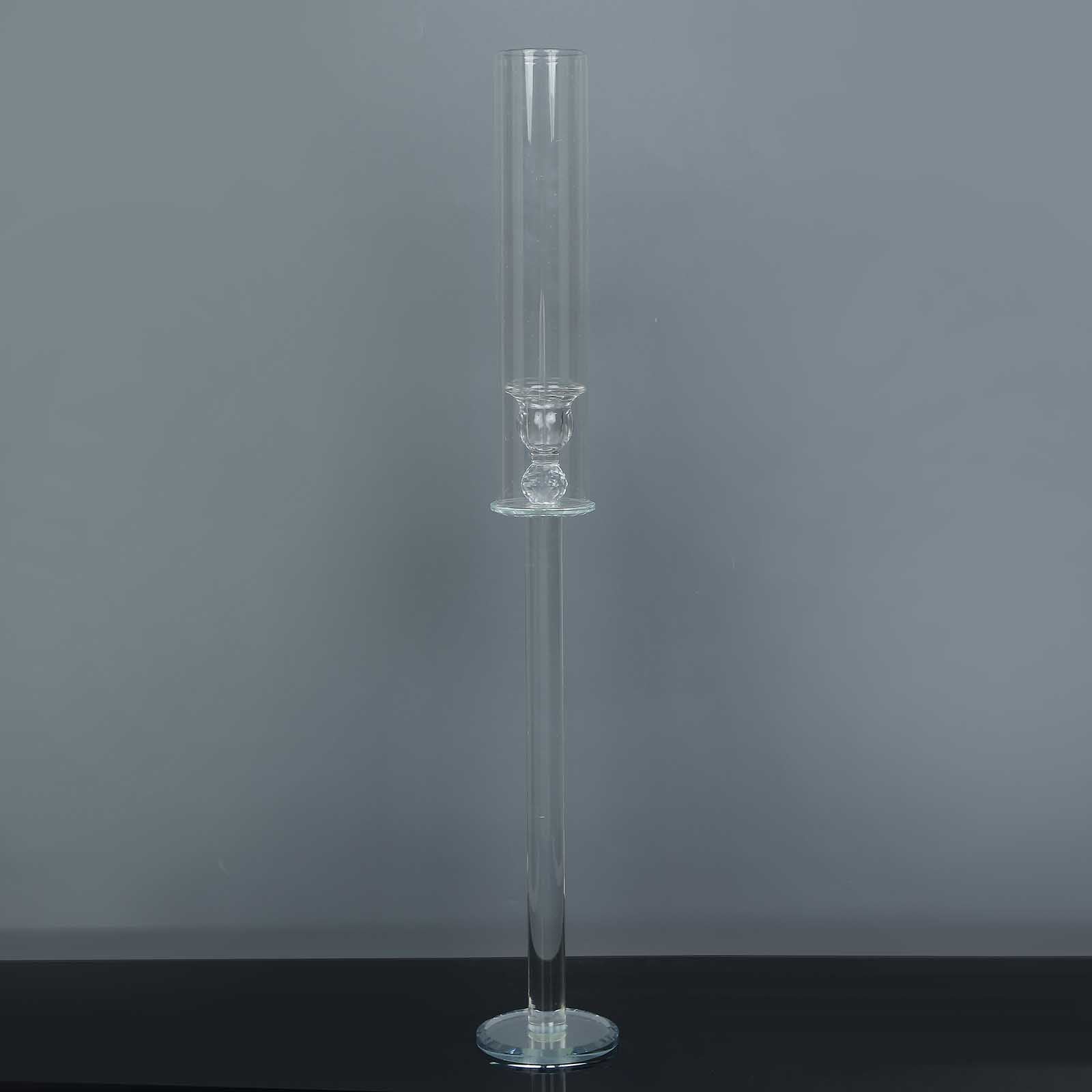 2-Pack Tall Clear Crystal Glass Hurricane Taper Candle Holders, Decorative 26-Inch Stands