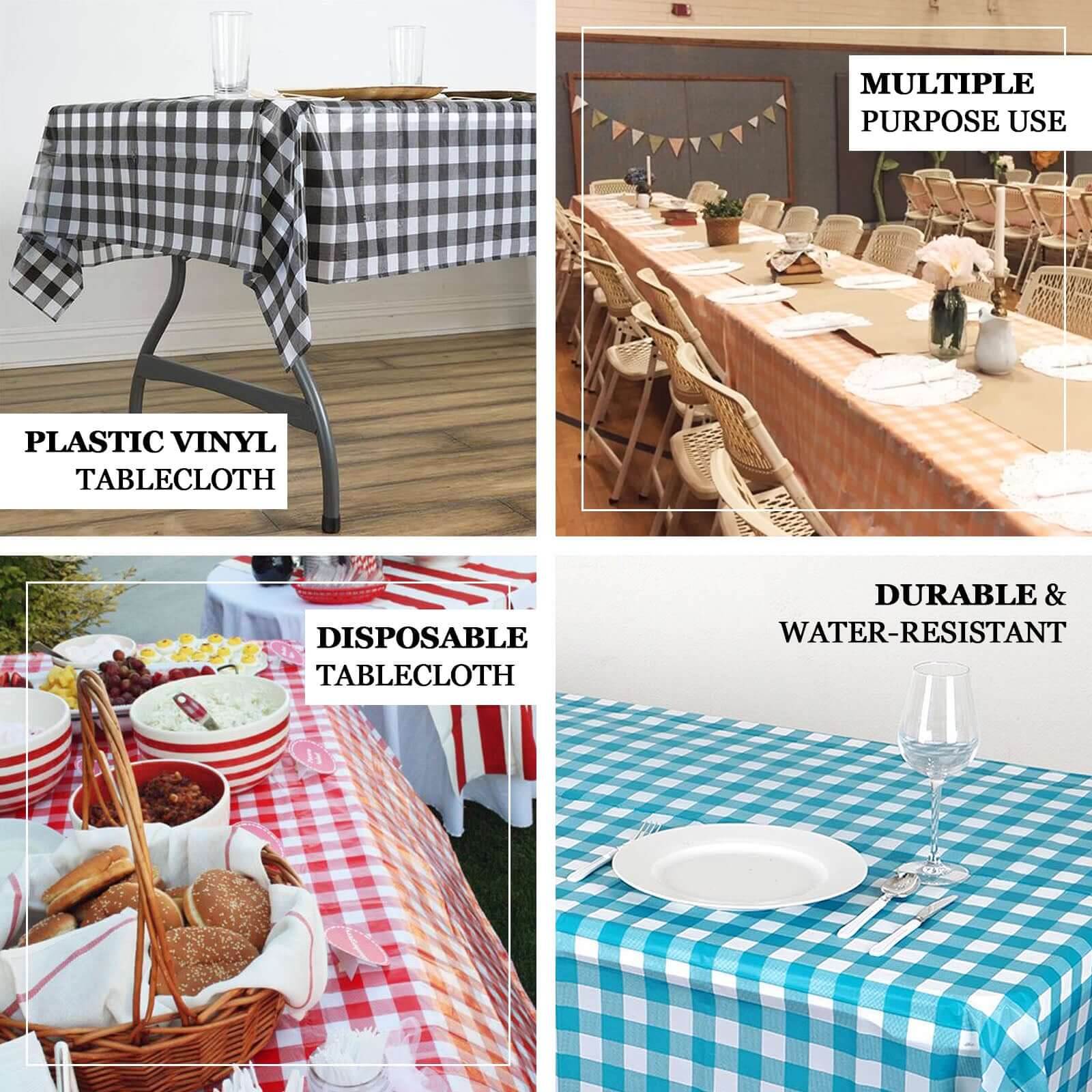 Lightweight PVC Disposable Checkered Plastic Table Cover - White/Yellow Rectangle, 54x108