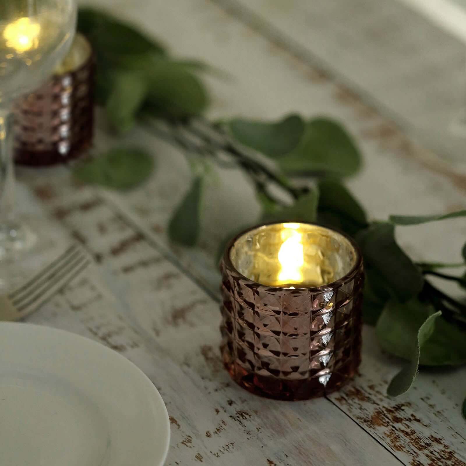Hot Deal! 6-Pack Rose Gold Studded Faceted Mercury Glass Tealight Candle Holders