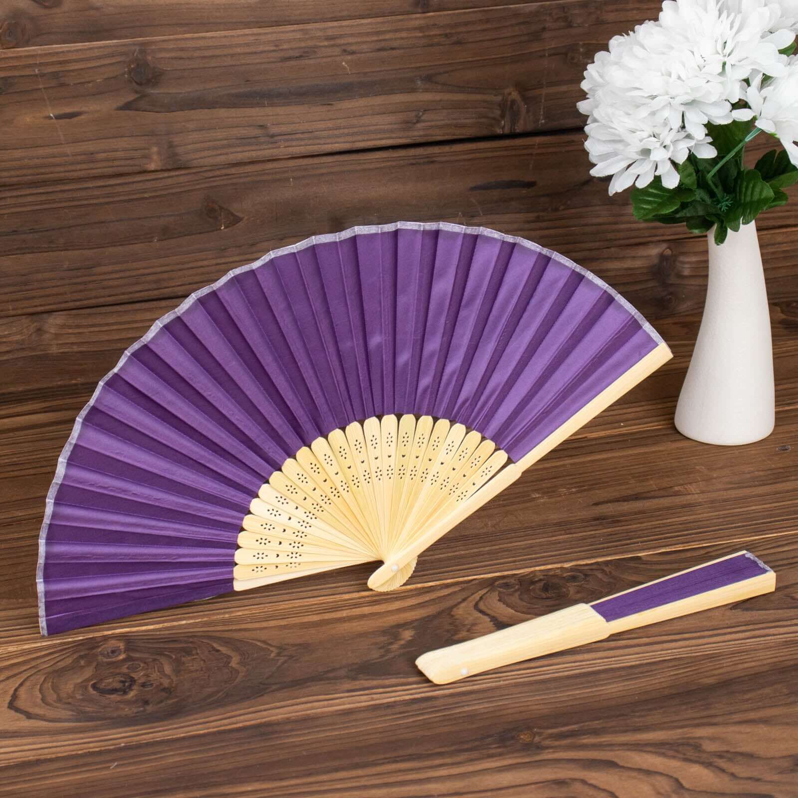 Set of 5 Purple Asian Silk Folding Fans - Ideal Party Favors