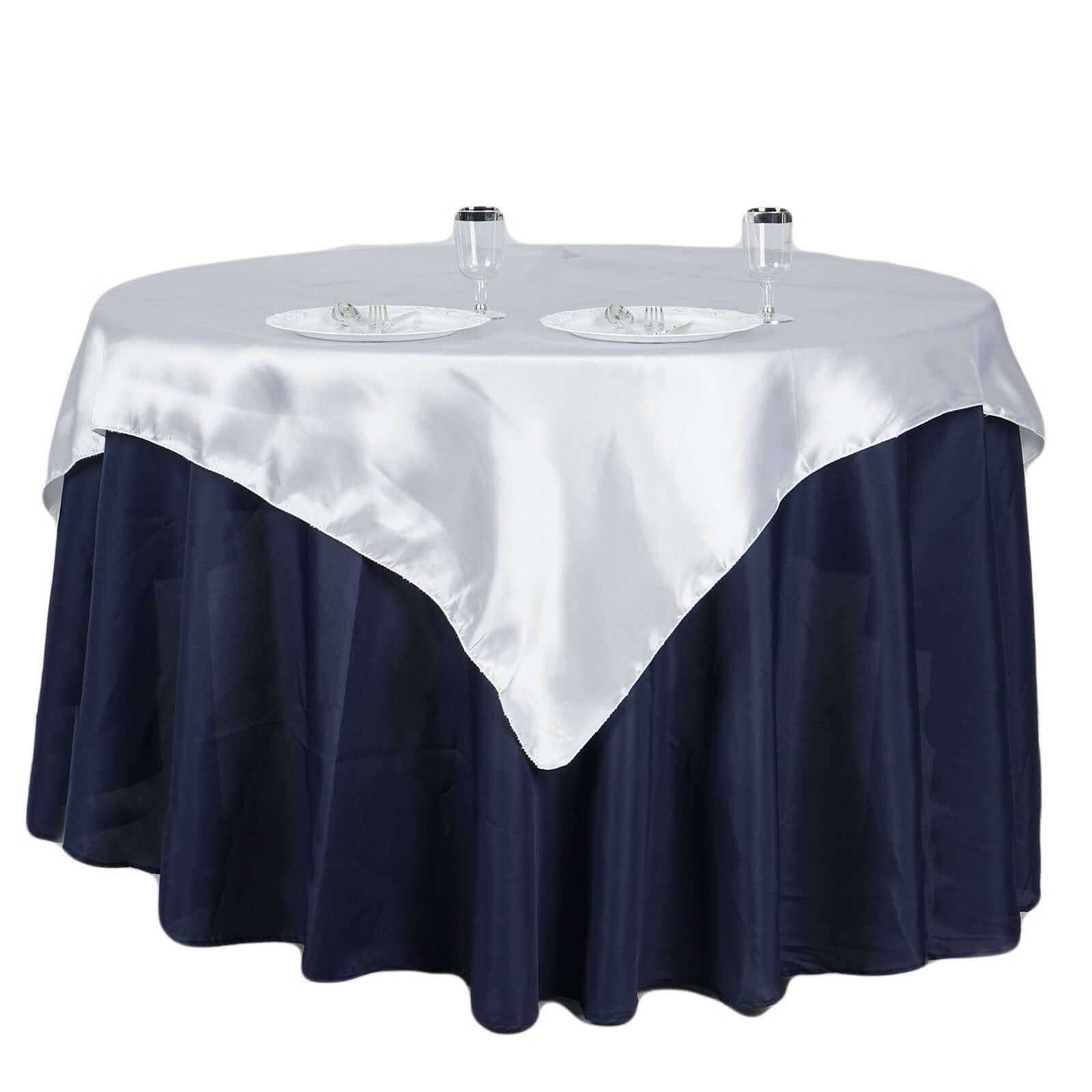 Premium White Satin 60x60 Square Table Overlay - Ideal for Elegant Events
