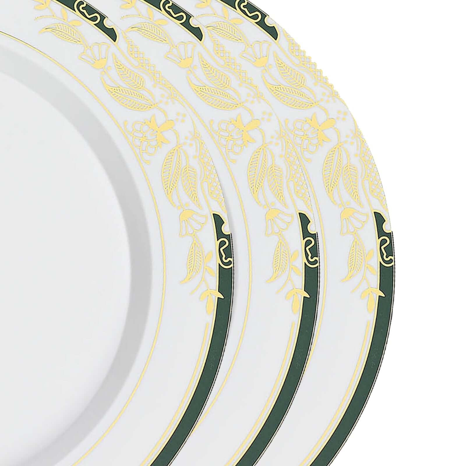 Hot Deal! 10-Pack Disposable 8-Inch Round Dessert & Salad Plates in White with Green & Gold Rim for Special Events