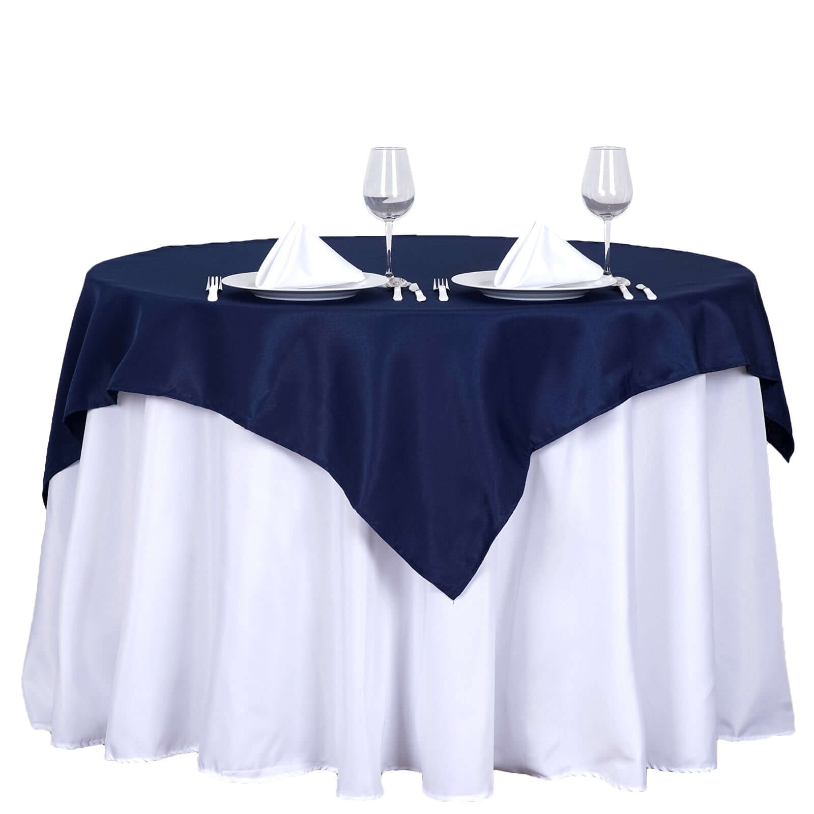 Navy Blue 54x54 Polyester Square Table Overlay - Wrinkle-Free & Durable