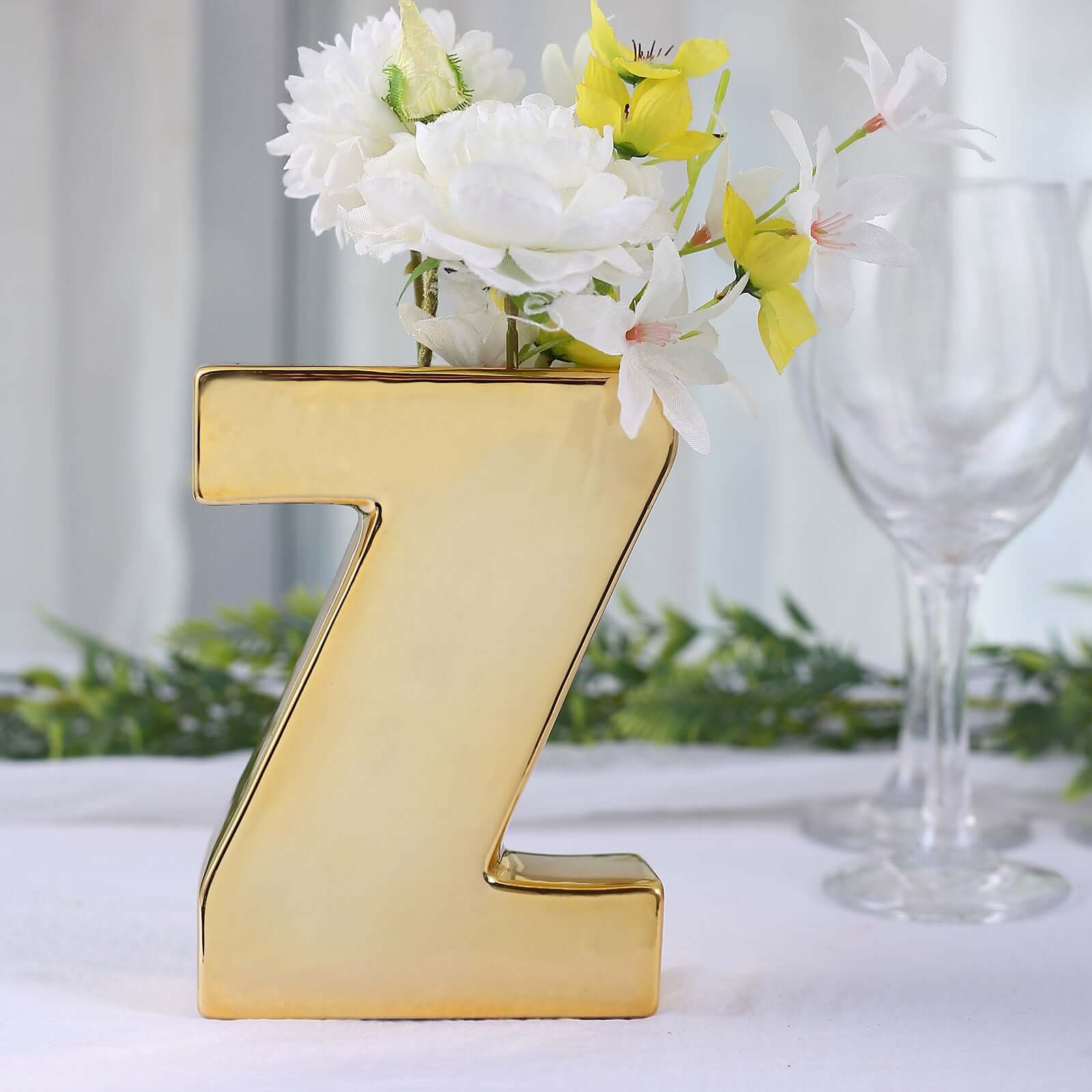 Gold Plated Shiny Ceramic Alphabet Letter Z Vase - Ideal Chic Bud Planter for Events and Decor