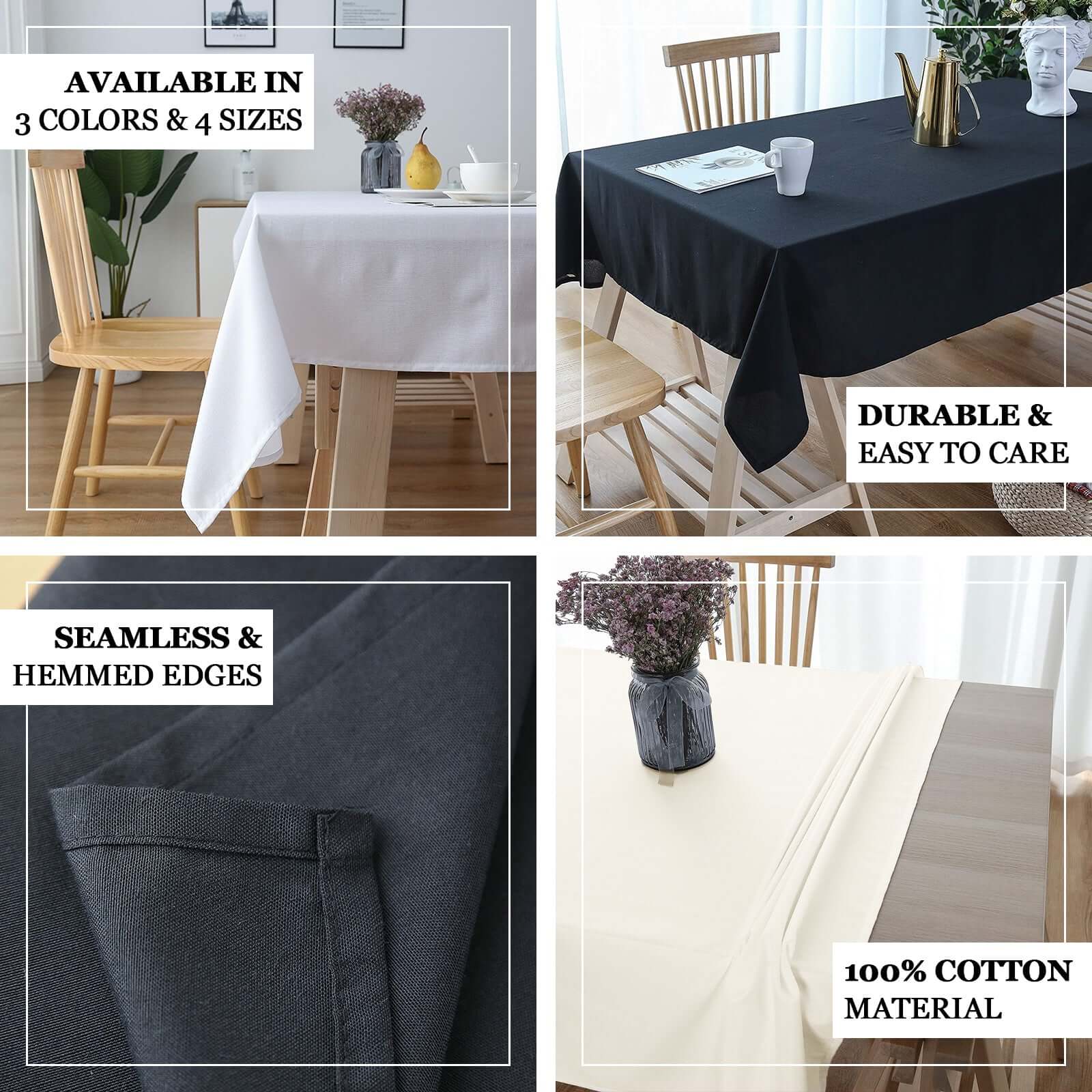 Exclusive White 100% Cotton Rectangle Tablecloth - Soft, Breathable & Elegant