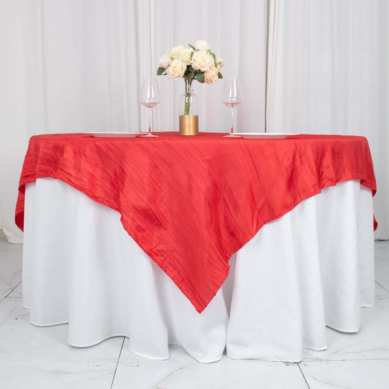 Hot Deal! Red Crinkle Taffeta 72x72 Square Table Overlay