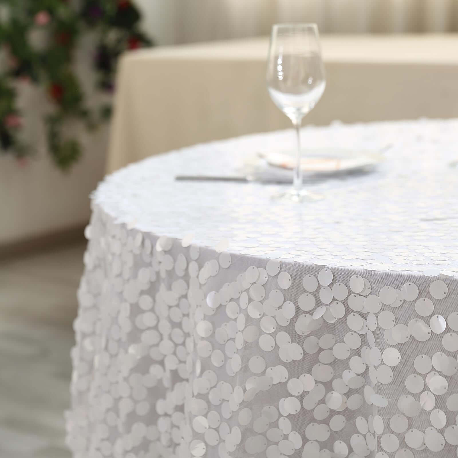 Big Payette White Sequin 72x72 Square Table Overlay for Elegant Celebrations
