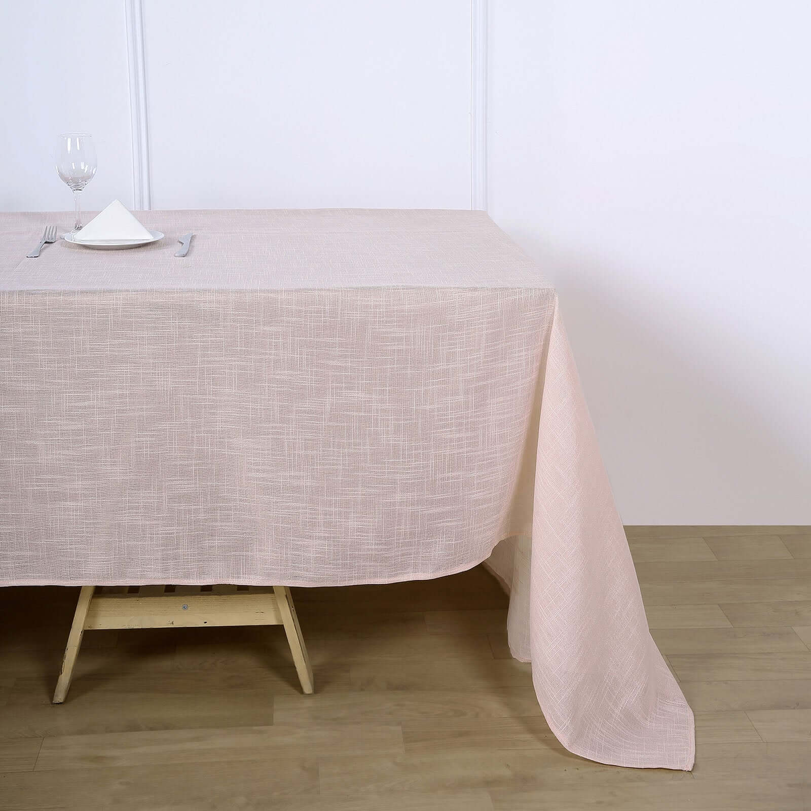 Hot Sale! Blush Seamless Faux Linen Rectangular Tablecloth 90x132 - Wrinkle Resistant