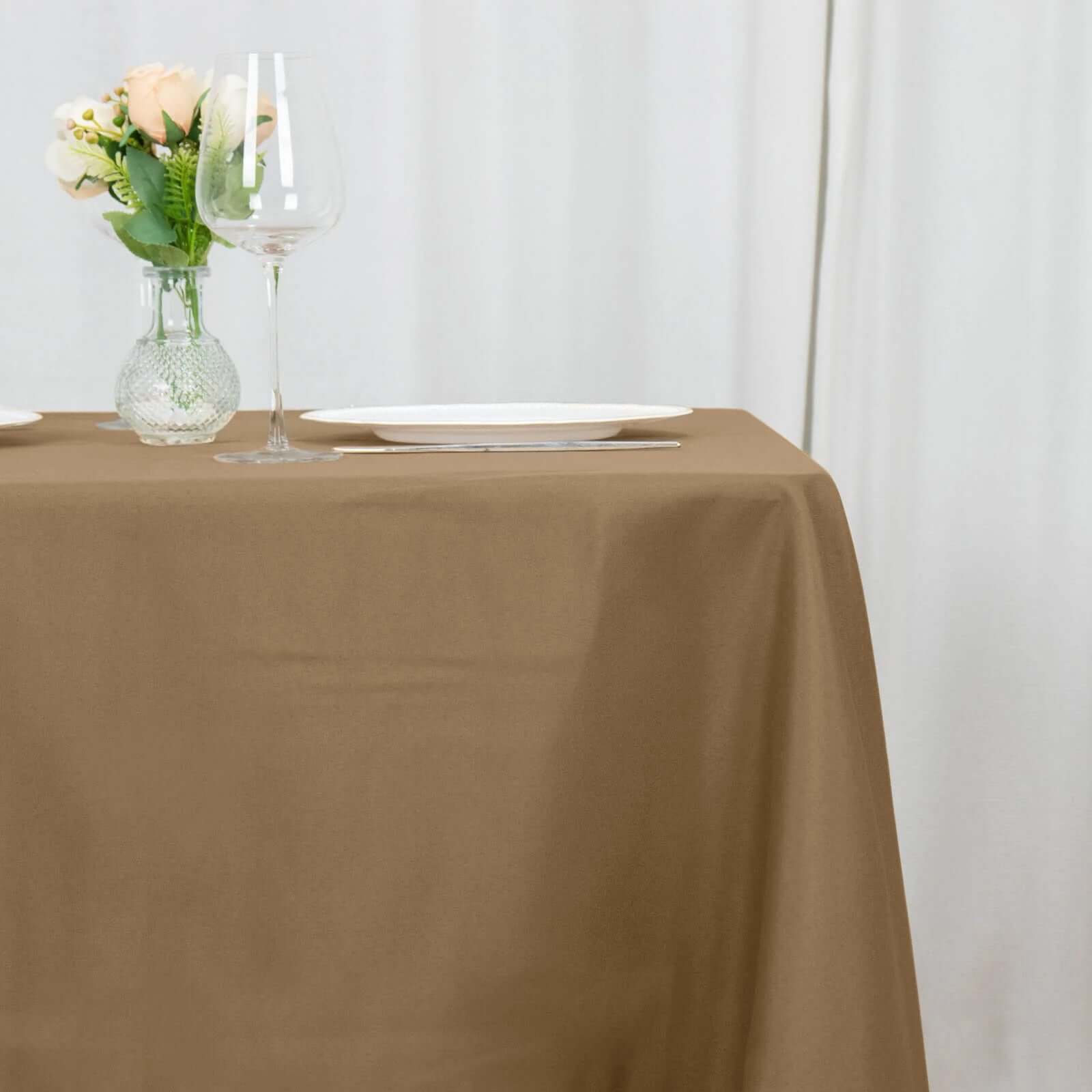Wrinkle-Resistant & Durable 70x70 Polyester Square Tablecloth in Taupe - Ideal for Various Events