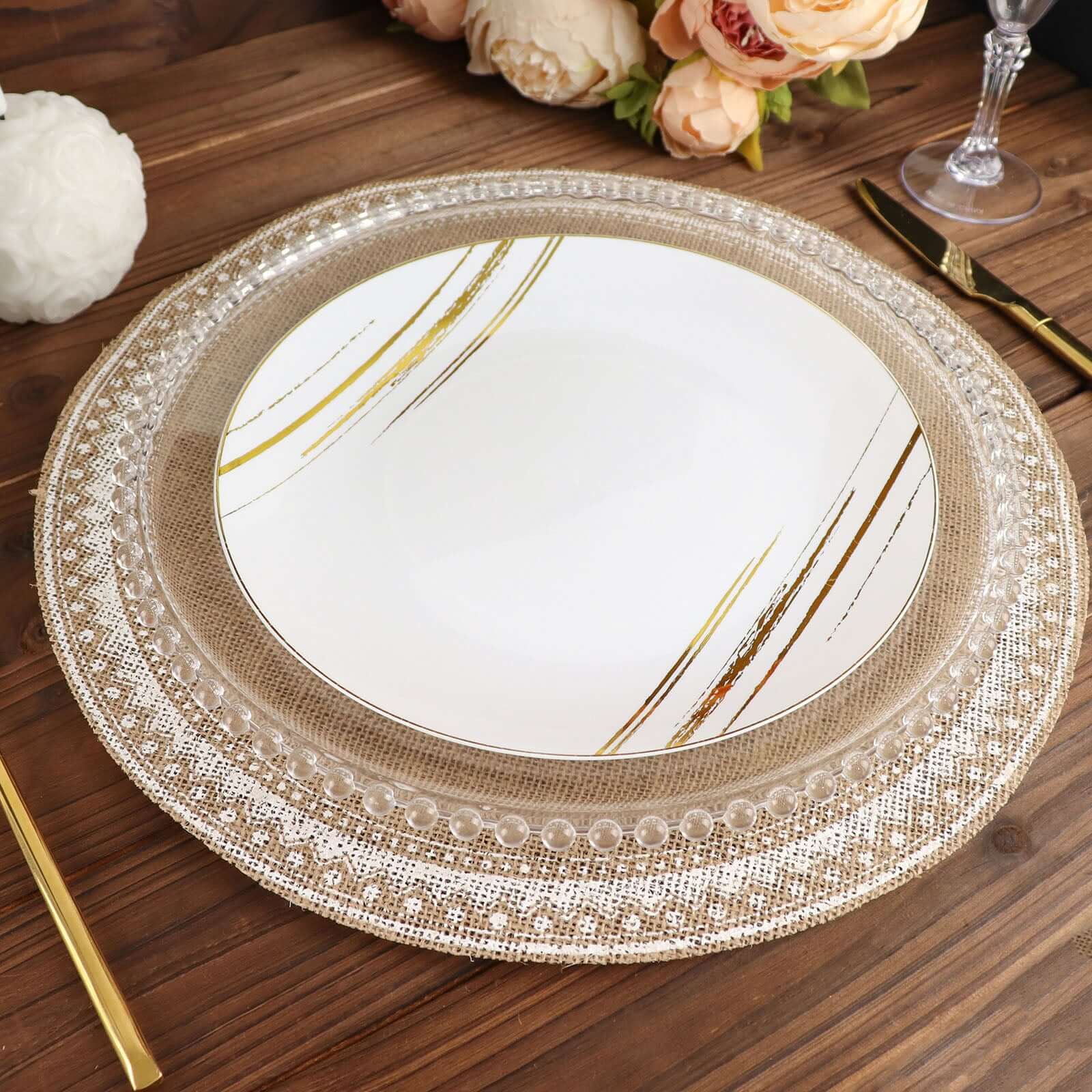 4-Pack Round Braided Placemats in Natural Jute and White - Ideal Rustic Table Mats 15 Inches