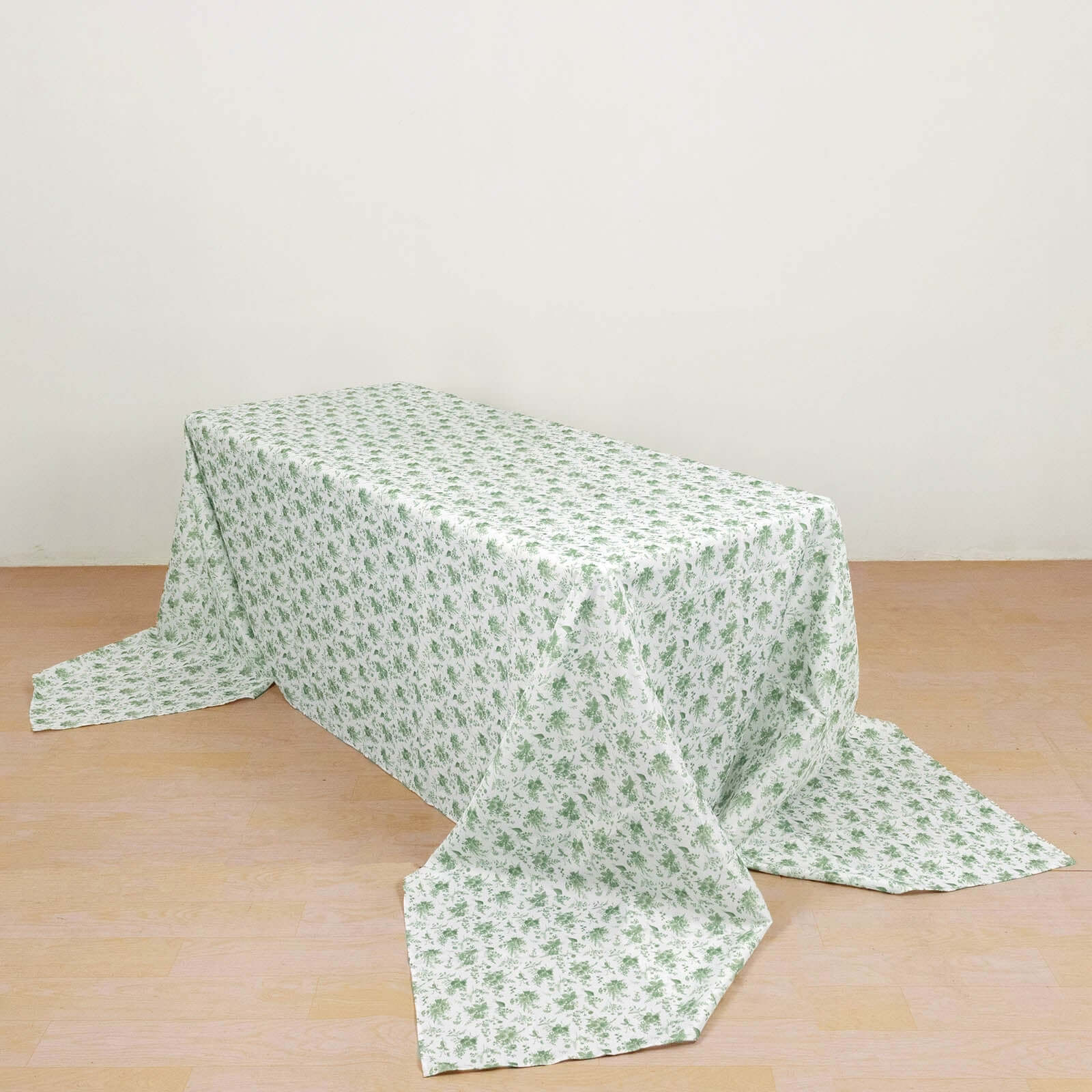 Premium Polyester 90x156 Rectangle Dusty Sage Green French Toile Seamless Tablecloth for Fine Dining