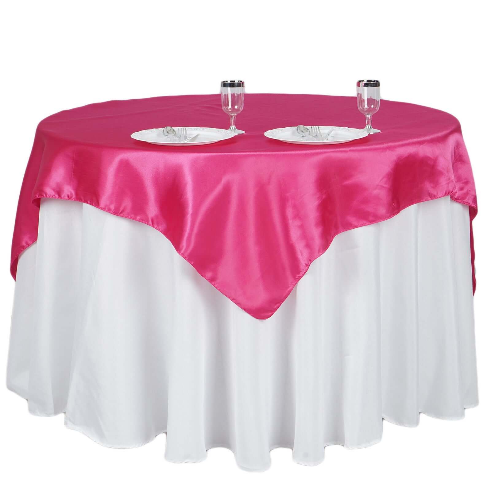 Fuchsia Satin 60x60 Square Table Overlay with Smooth Silky Touch