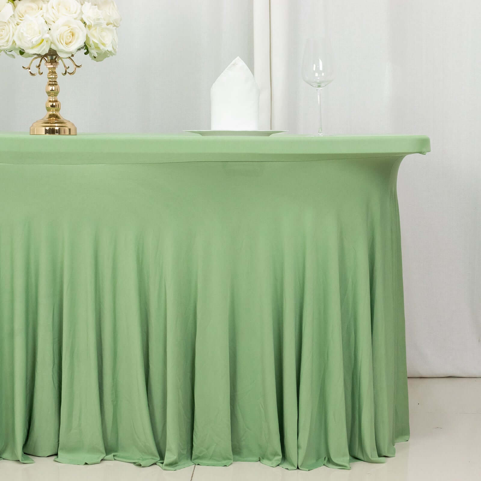 Sage Green Spandex Table Skirt with Wavy Effect for 6ft Tables