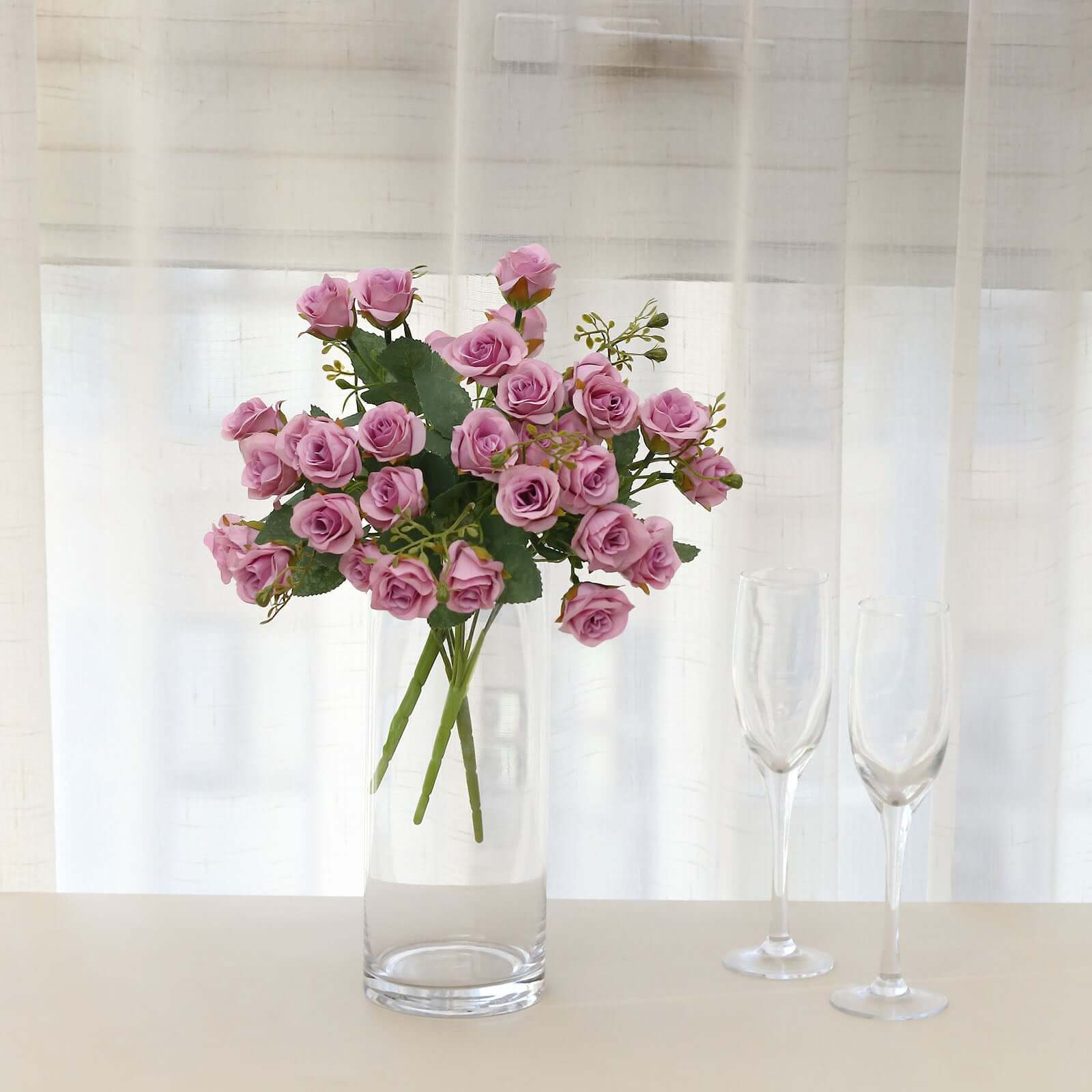 2 Pack of 12-Inch Lavender Lilac Faux Rose Flower Bouquets