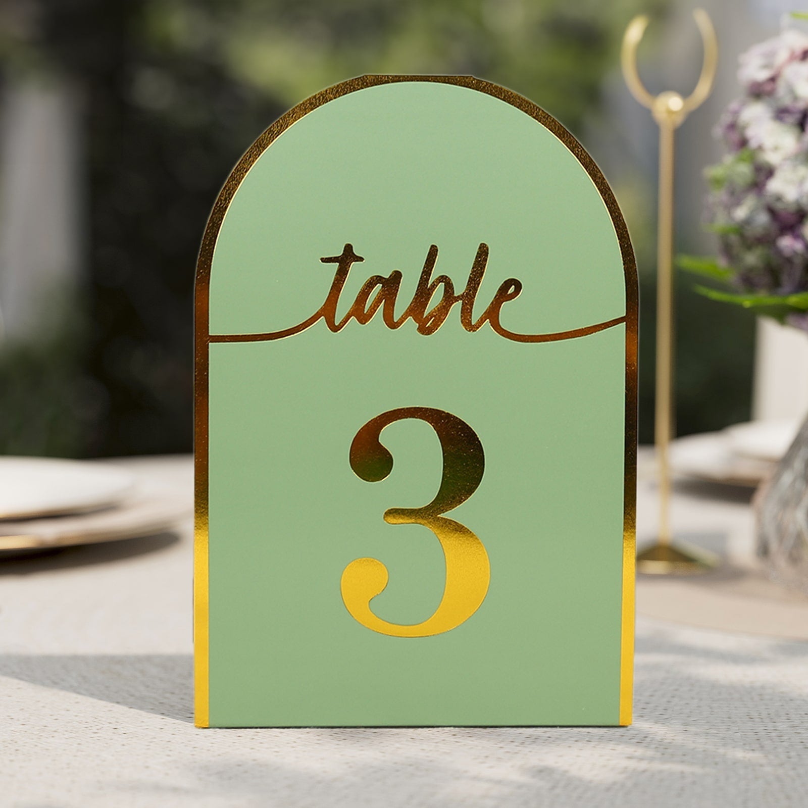 Hot Deal! 25-Pack Sage Green Disposable Double-Sided Table Numbers with Gold Foil 1-25