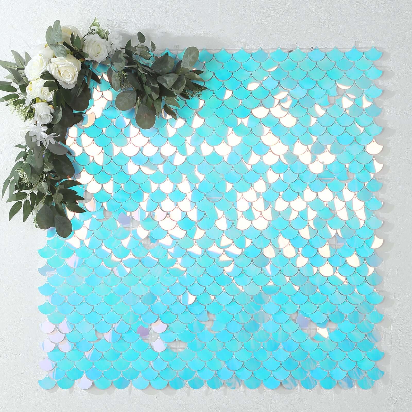 24sq.ft Iridescent Blue Sequin Mermaid Wall Backdrop - 24 Party Décor Panels