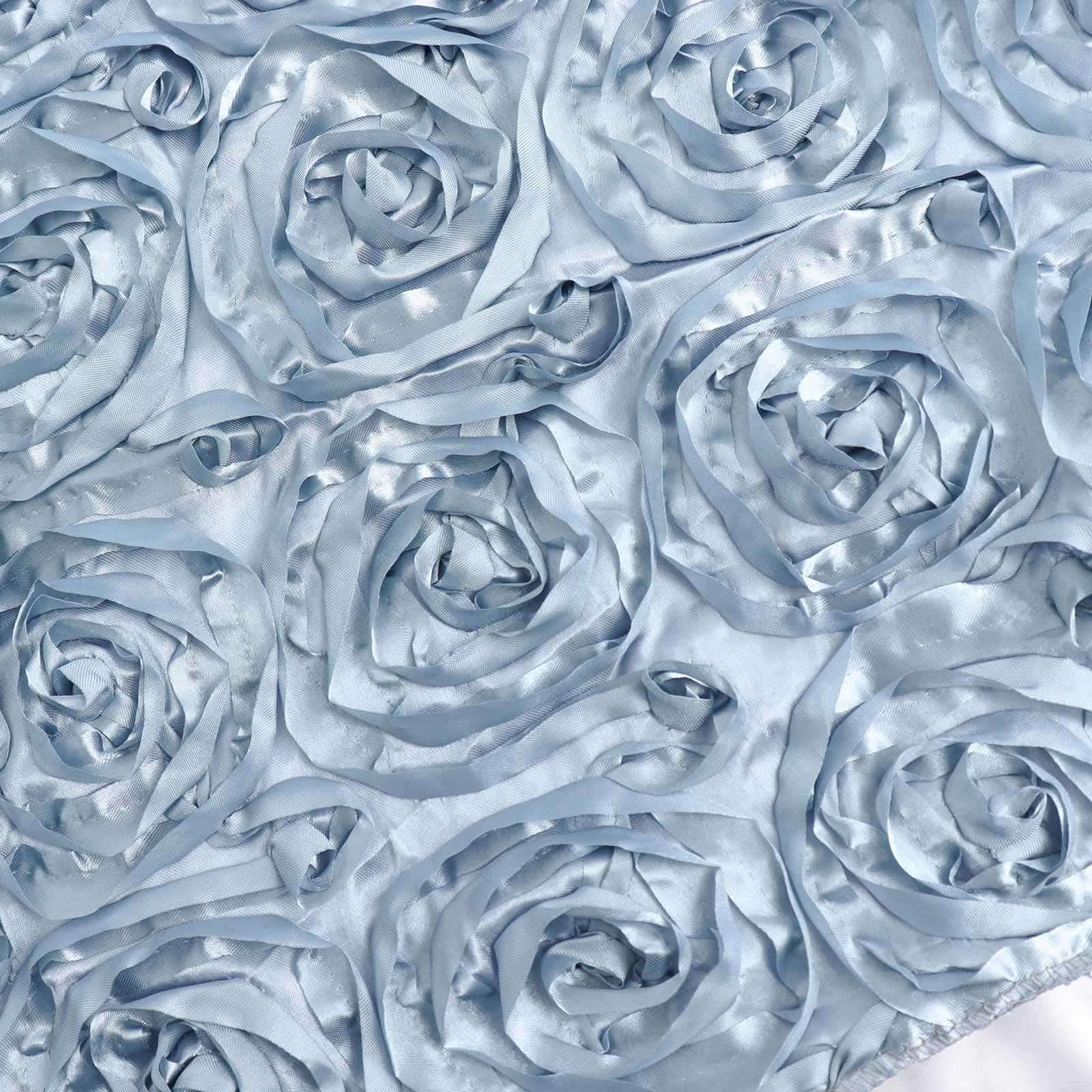 Dusty Blue High - Quality Satin 90x132 Rectangle Tablecloth with 3D Rosette Design