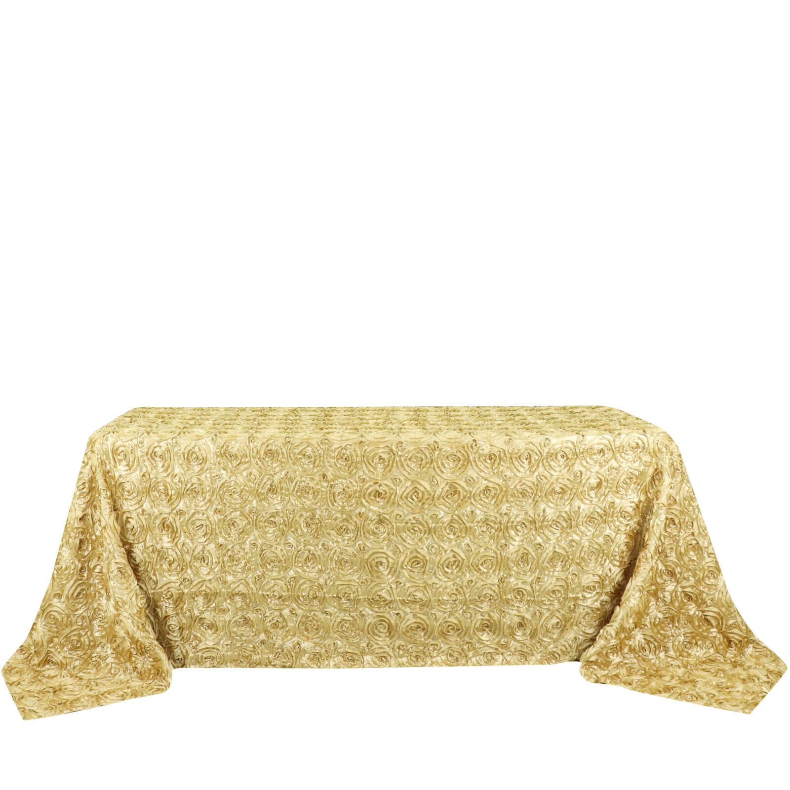 Champagne Satin 90x132 Rectangle Tablecloth with Stunning 3D Rosette Design