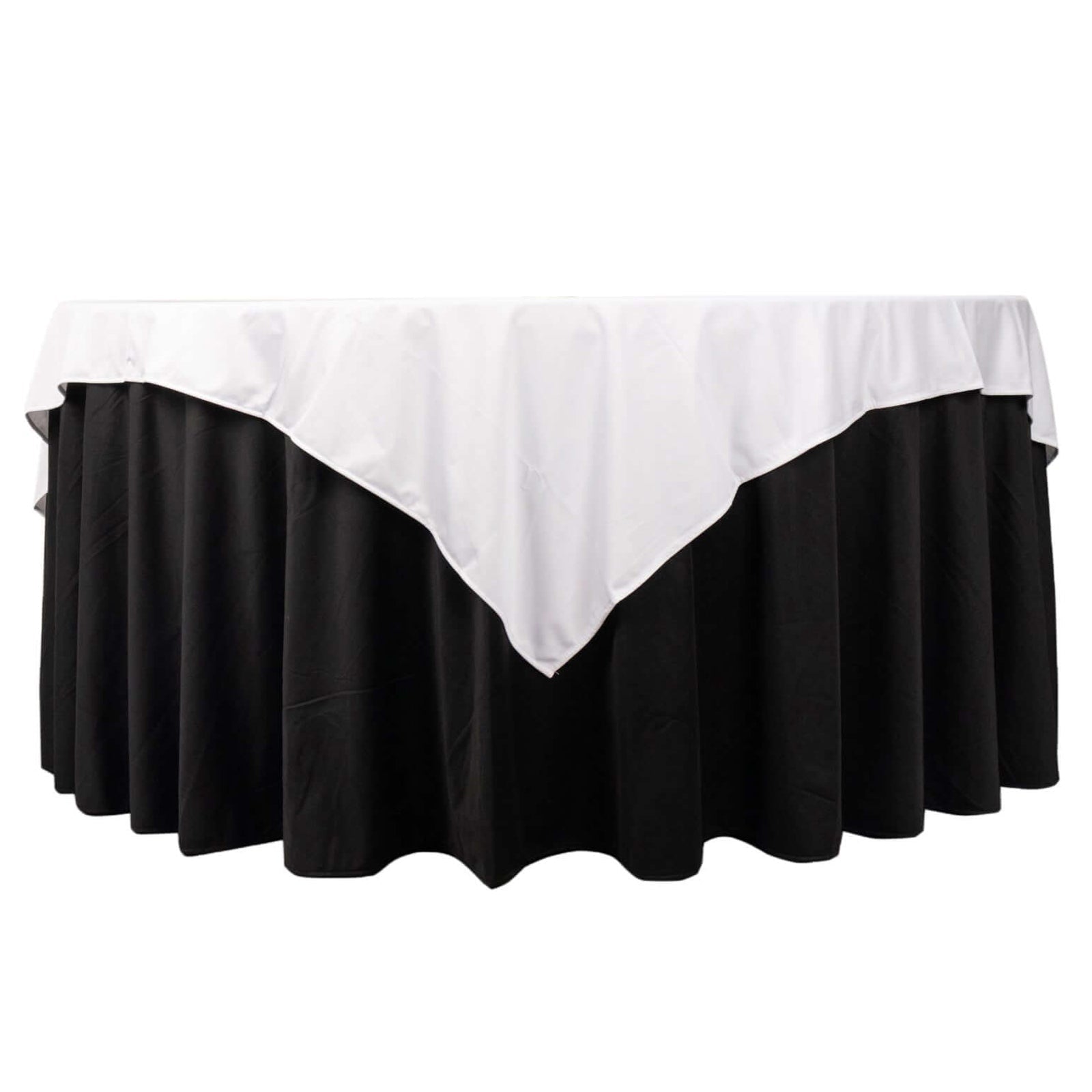 White Wrinkle-Free & Stain-Resistant 70x70 Scuba Polyester Square Table Overlay for Weddings and Banquets