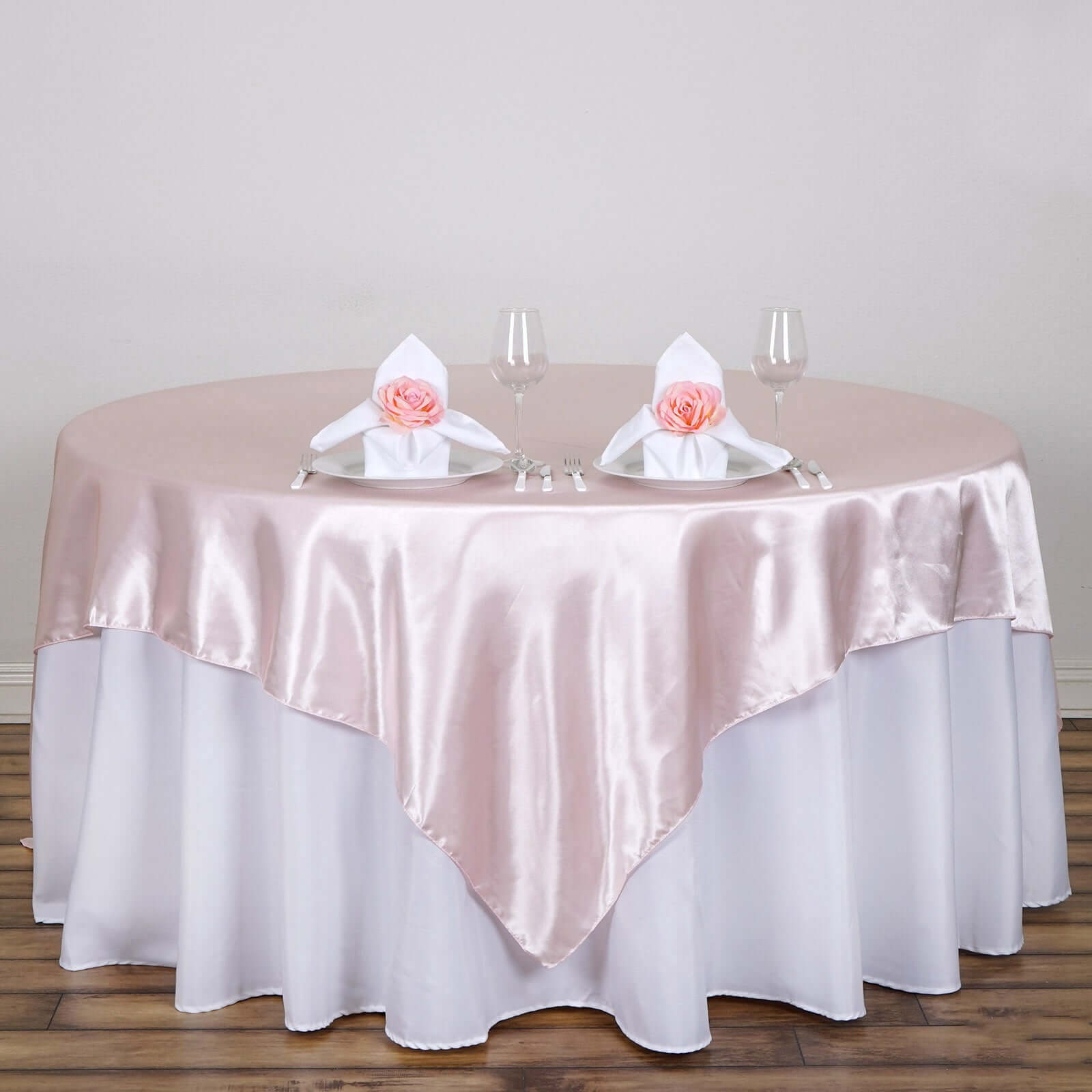 Blush Satin 60x60 Square Table Overlay - Soft & Silky Table Cover