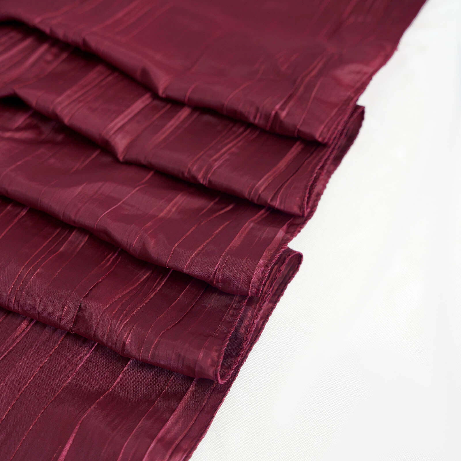 Burgundy 90x90 Square Crinkle Taffeta Accordion Table Overlay Tablecloth