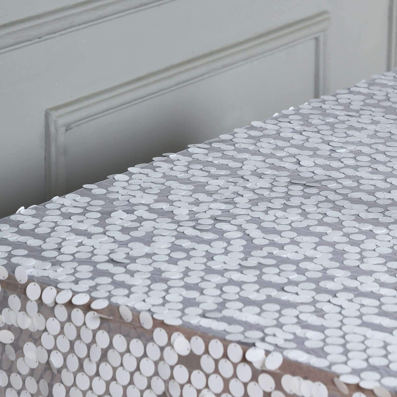 Big Payette White Sequin 72x72 Square Table Overlay for Elegant Celebrations