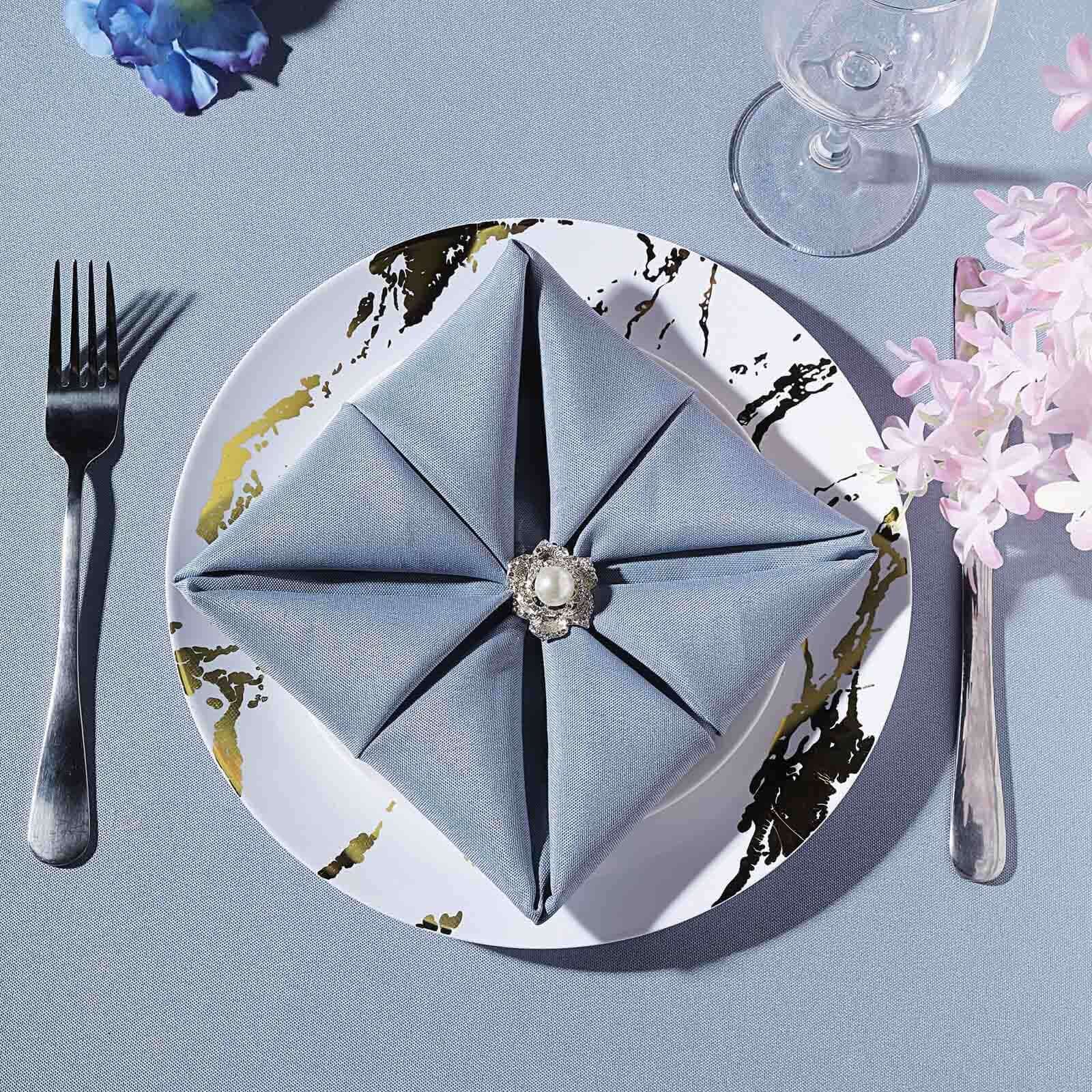 10-Piece Set of White Plastic Round Dinner Plates with Gold Marble Print for Elegant Parties