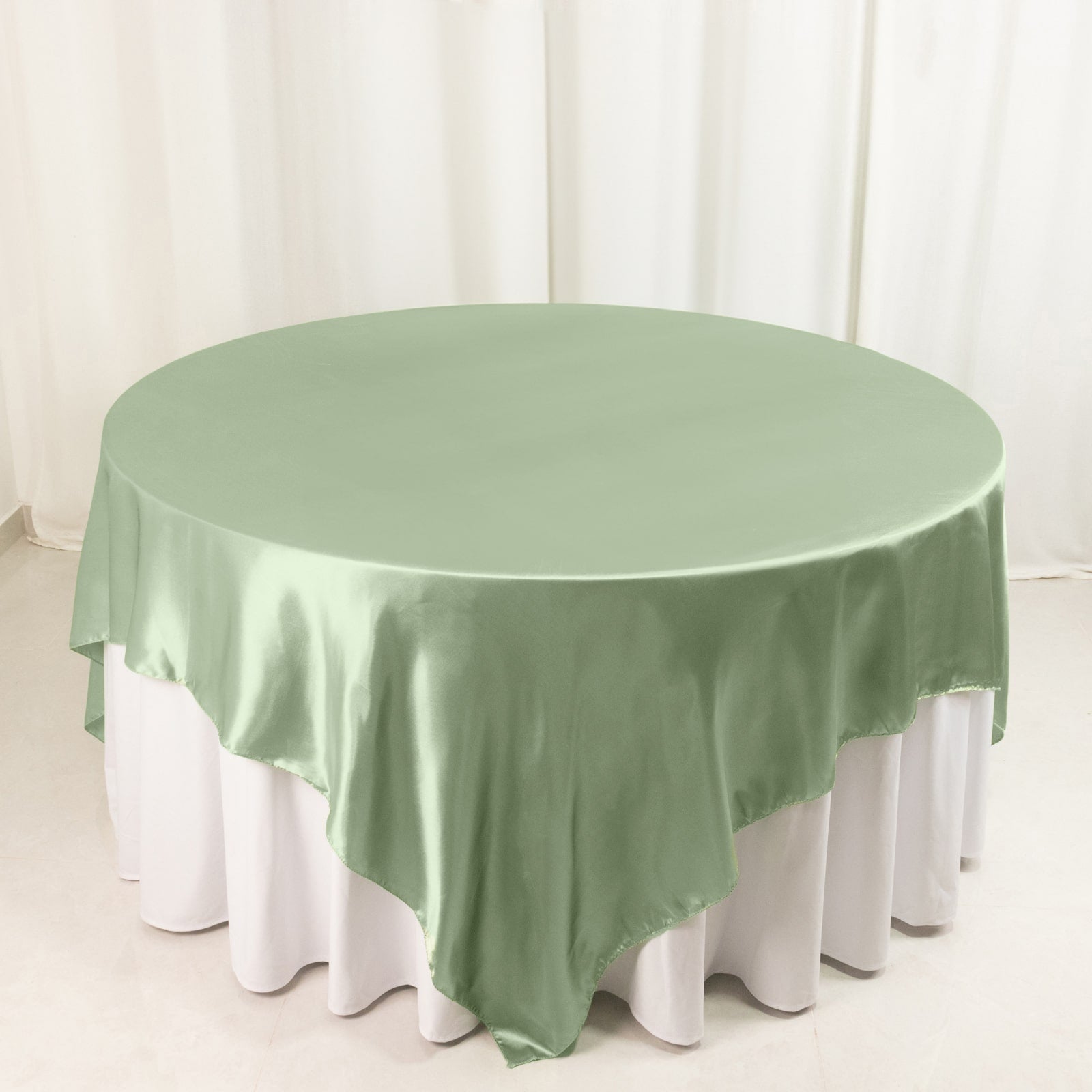 Sage Green Satin Square Table Overlay 90x90 - Smooth Finish Table Topper
