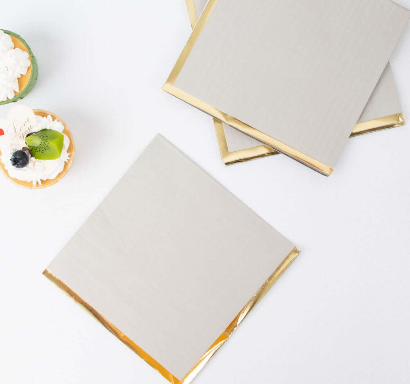 Hot! 50-Pack Disposable 2-Ply Gray Cocktail Napkins with Gold Foil Edge, 6.5x6.5
