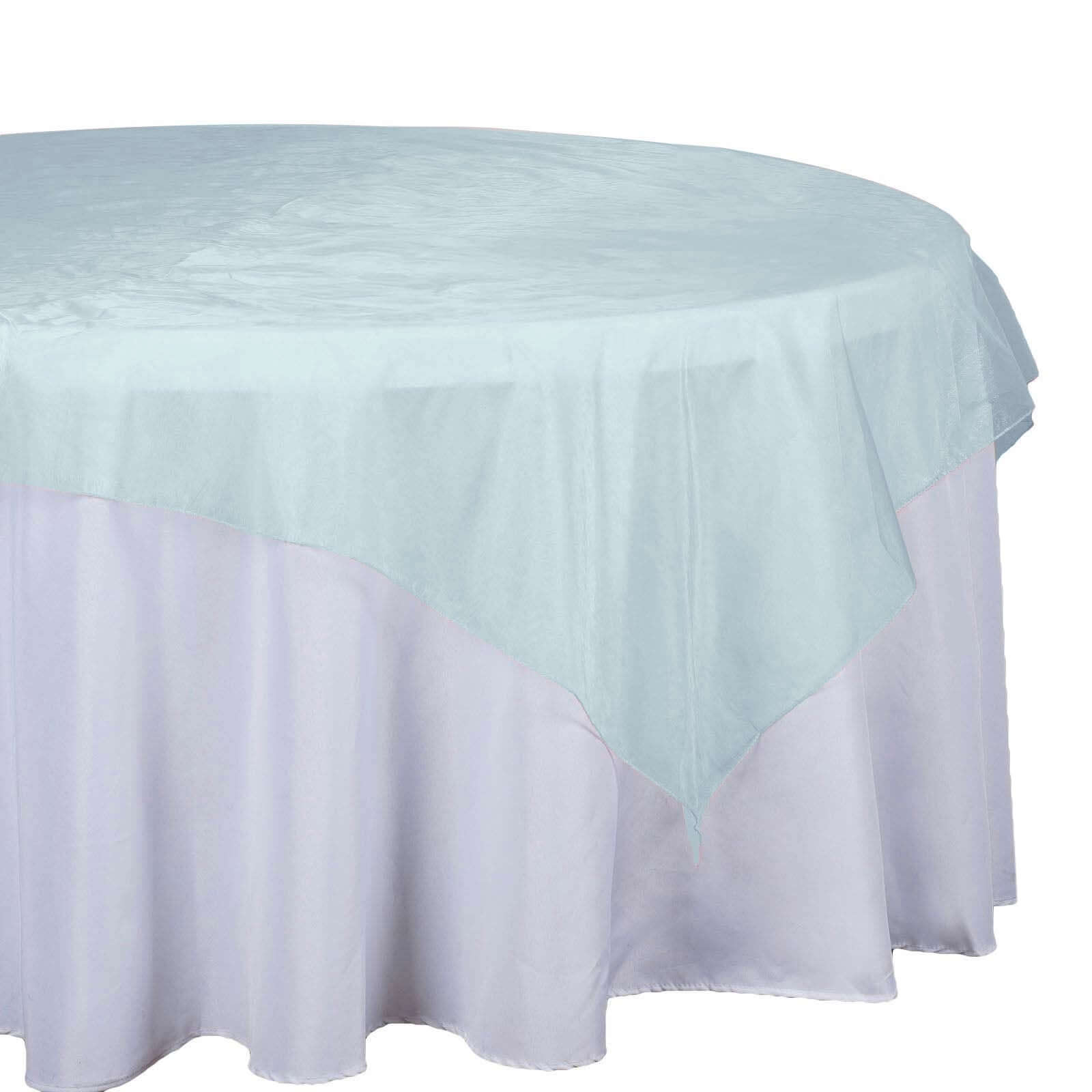 Hot! Light Blue Organza 72x72 Square Table Overlay - Sheer Table Cover
