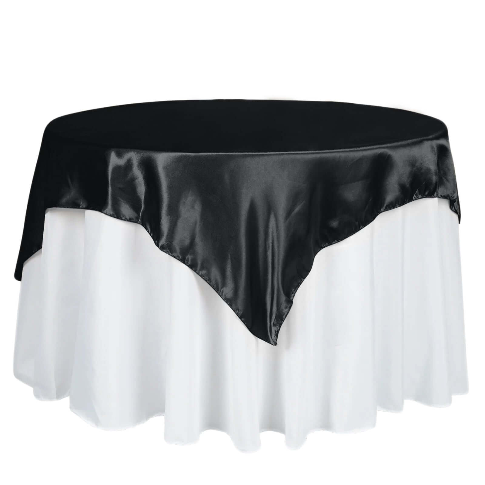Black Satin 60x60 Square Table Overlay - Smooth & Silky for Elegant Events